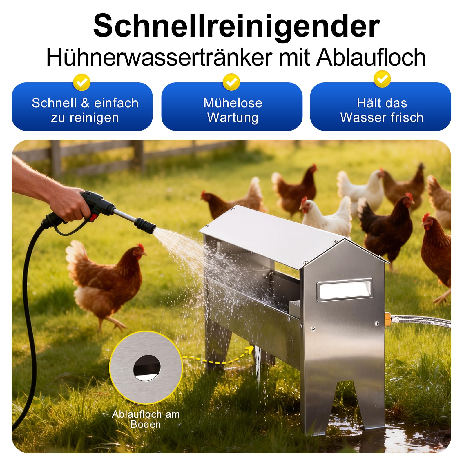 7L Hühnertränke Edelstahl,Schwimmer Geflügeltränke,Tränke Geflügel mit 1/2 Zoll Schwimmerventil für Hühner,Hühner Wasserspender,Wassertränke Hühner Edelstahl für Enten,Gänse,Tauben,Langlebig