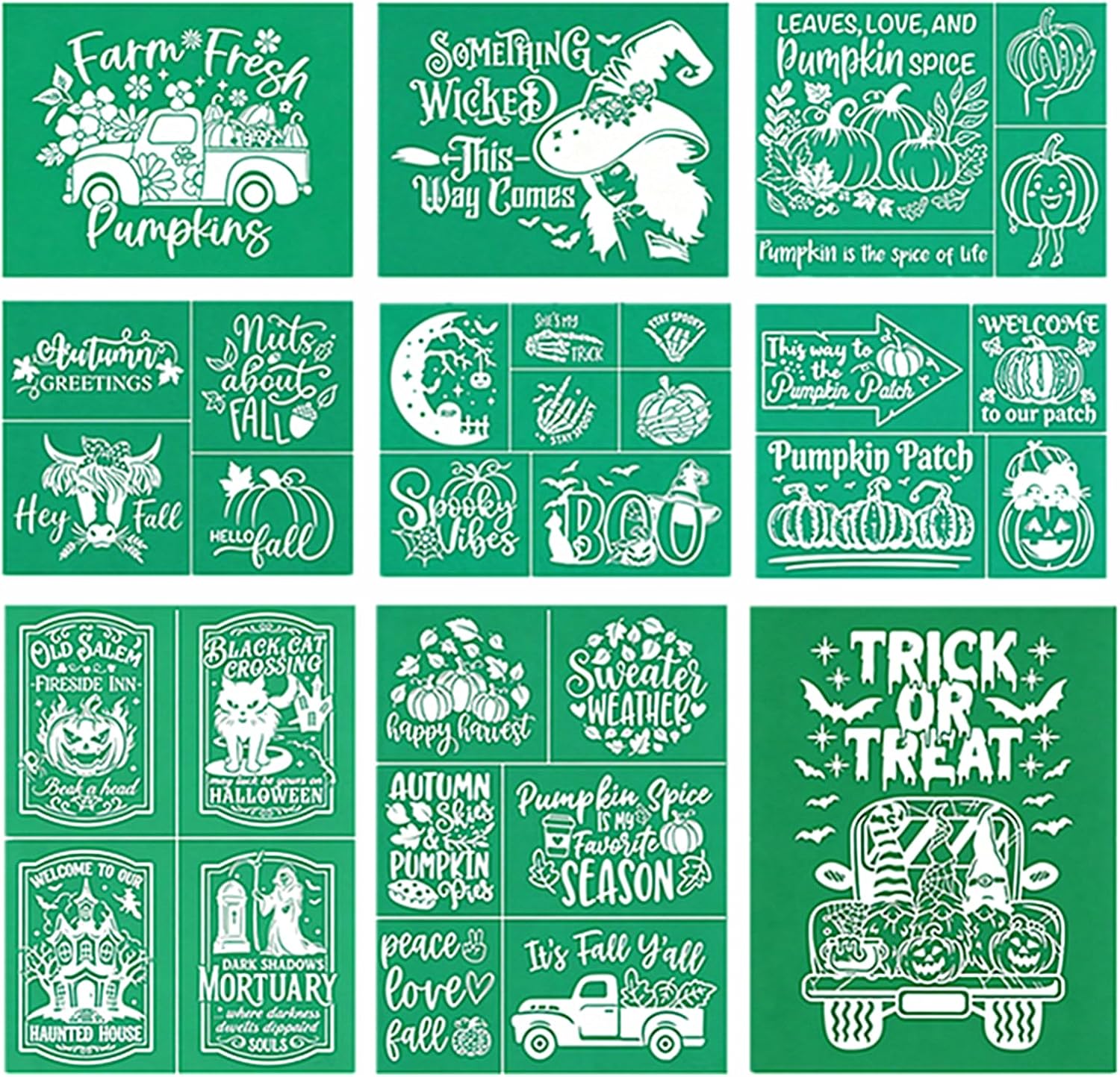 JAJADO Reusable Silk Screen Stencils Leaves Love Pumpkin Spice, Autumn Quotes, Mesh Transfers Autumn Painting Templates Fall Pumpkin Screen Printing Stencils for DIY Wood Signs, Canvas, Fabric, Glass