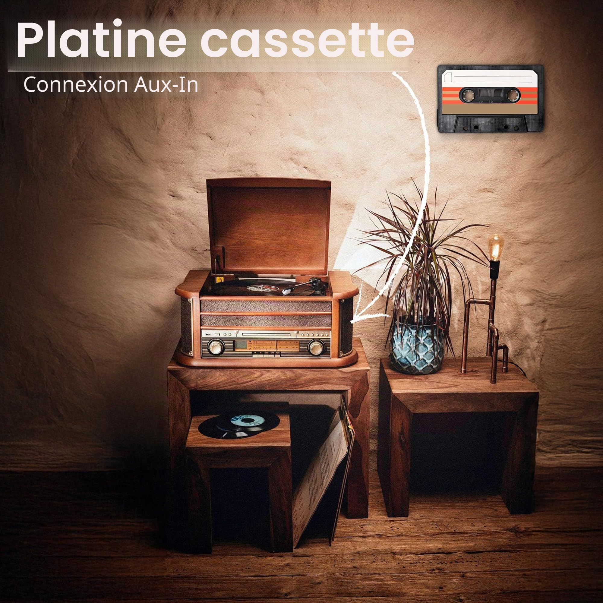 nostalgie bois Musique | Anlage | Rétro stéréo compact | Tourne-disque | Radio | Lecteur CD | USB | Télécommande | de lecture MP3 Encodage : Fonction enregistrement – aux in – integr Laus tprecher