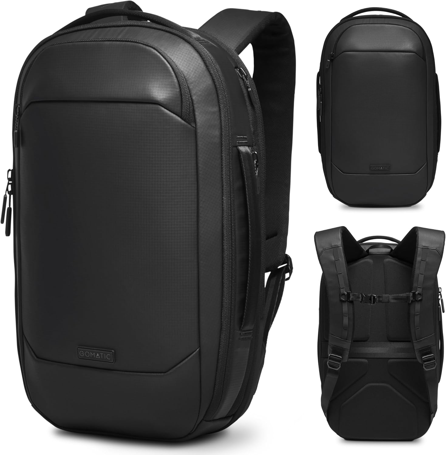 Gomatic Navigator Backpack 15-21L – Sleek Travel & Work Back Pack – Expandable, Water-Resistant, Anti-Theft – Fits 16” Laptop – Ideal for Business, Gym, Daily Use & Carry-On Travel – Black