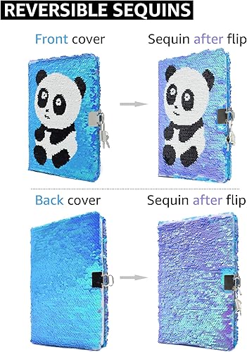 Vista 9 de VIPbuy Magic - Diario de viaje reversible con lentejuelas, diario de viaje con cierre y llave para niños y niñas, tamaño A5 (8.5 x 5.5 pulgadas), 78