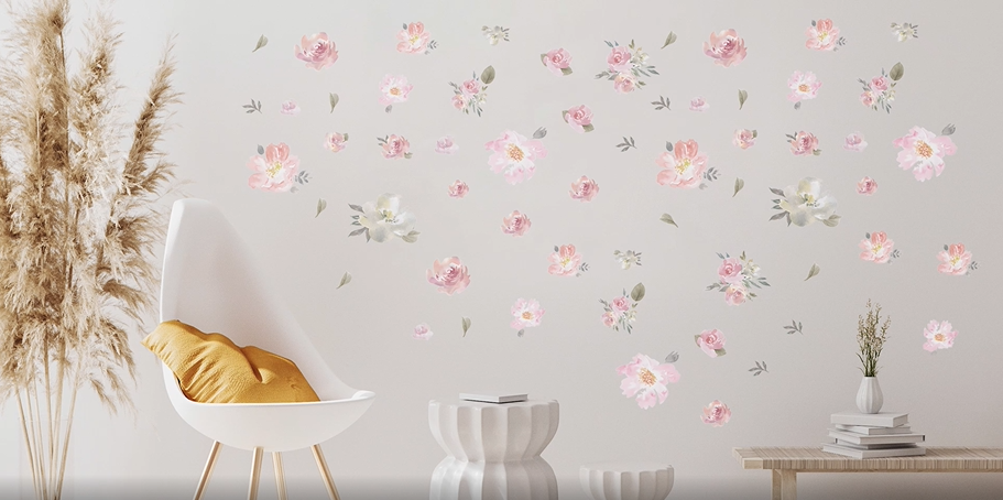 TOARTi Watercolor Pink Flowers Vinyl Wall Decal, Blooming Peony Floral Wall Sticker for Girls Bedroom Wedding Party Decoration (56pcs Colorful Flowers Wall Stickers TOARTi Watercolor Pink Flowers Vinyl Wall Decal, Blooming Peony Floral Wall Sticker for Girls Bedroom Wedding Party Decoration (56pcs Colorful Flowers Wall Stickers