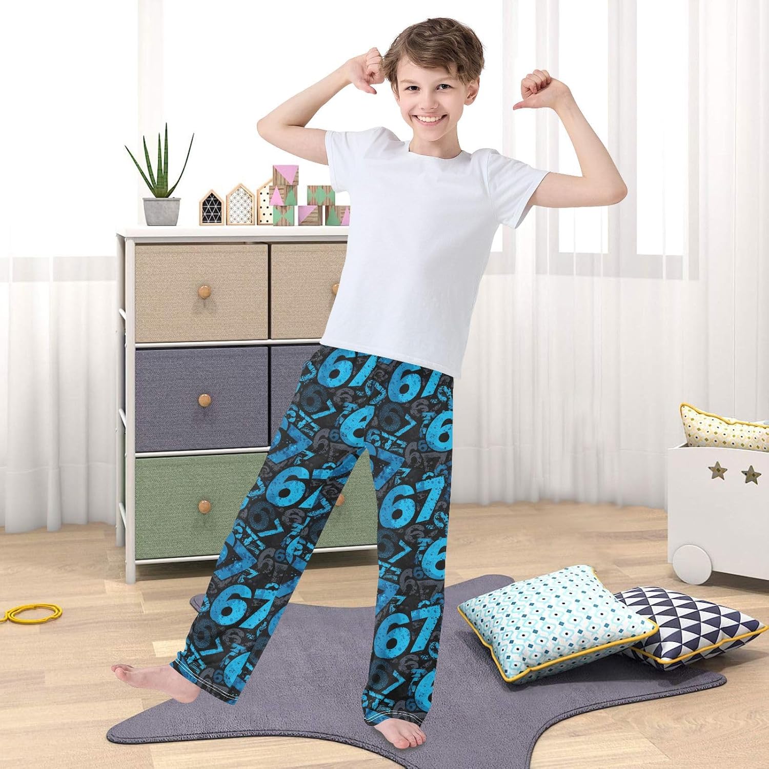Pfrewn 67 Pattern Pajama Pants Soft PJ Long Sleep Lounge Bottoms Ages 6-14 Years - Image 5