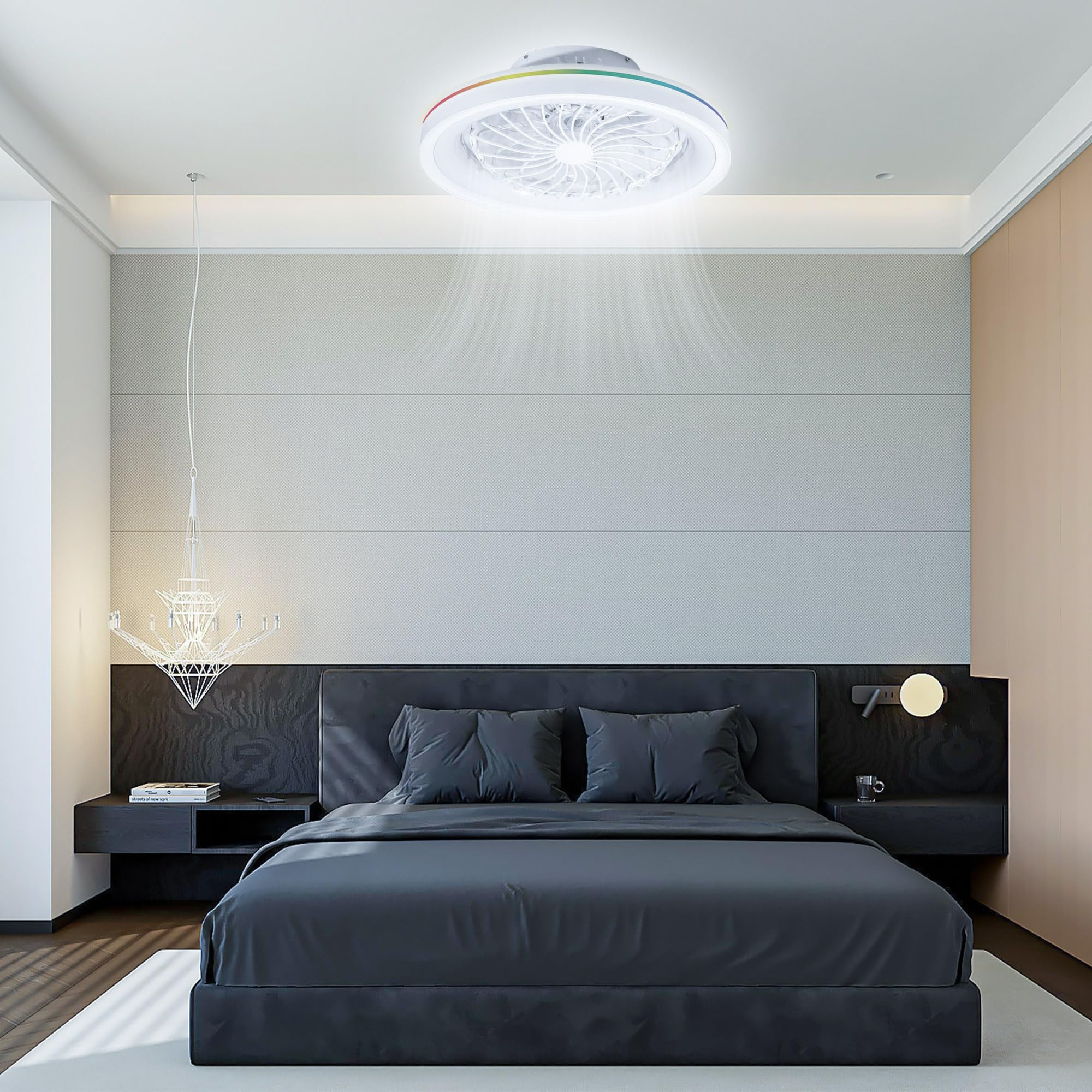 Zephir Ventilatore Plafoniera LED 40W Con Telecomando, RGB E CCT, Corpo Rotante 360°, 6 Velocità, Funzione Reverse, Timer, 7 Pale Trasparenti
