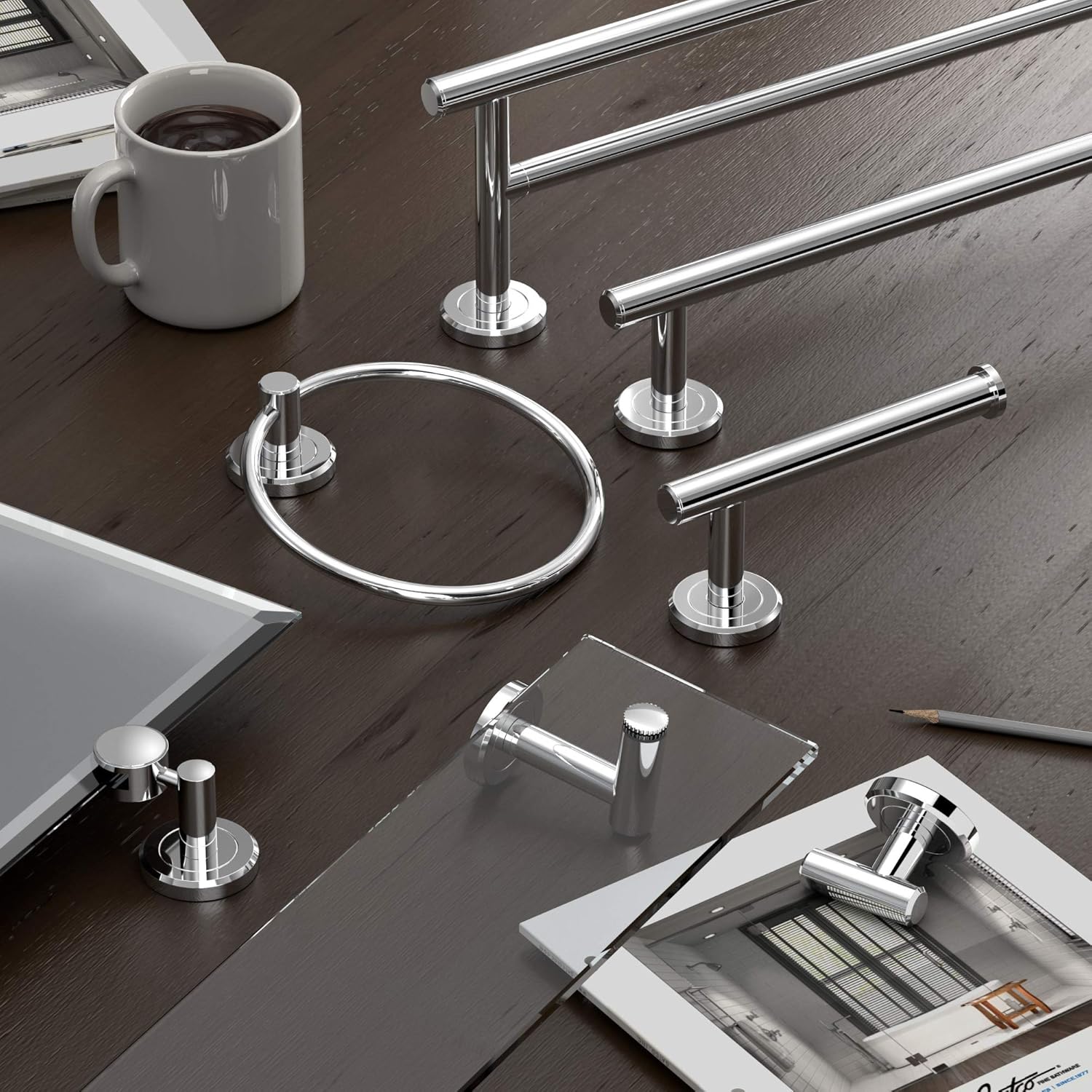 Gatco 4240A Latitude II 30-Inch Towel Bar, Wall Mounted Bathroom Towel Holder, Chrome, 32.63" Total Length