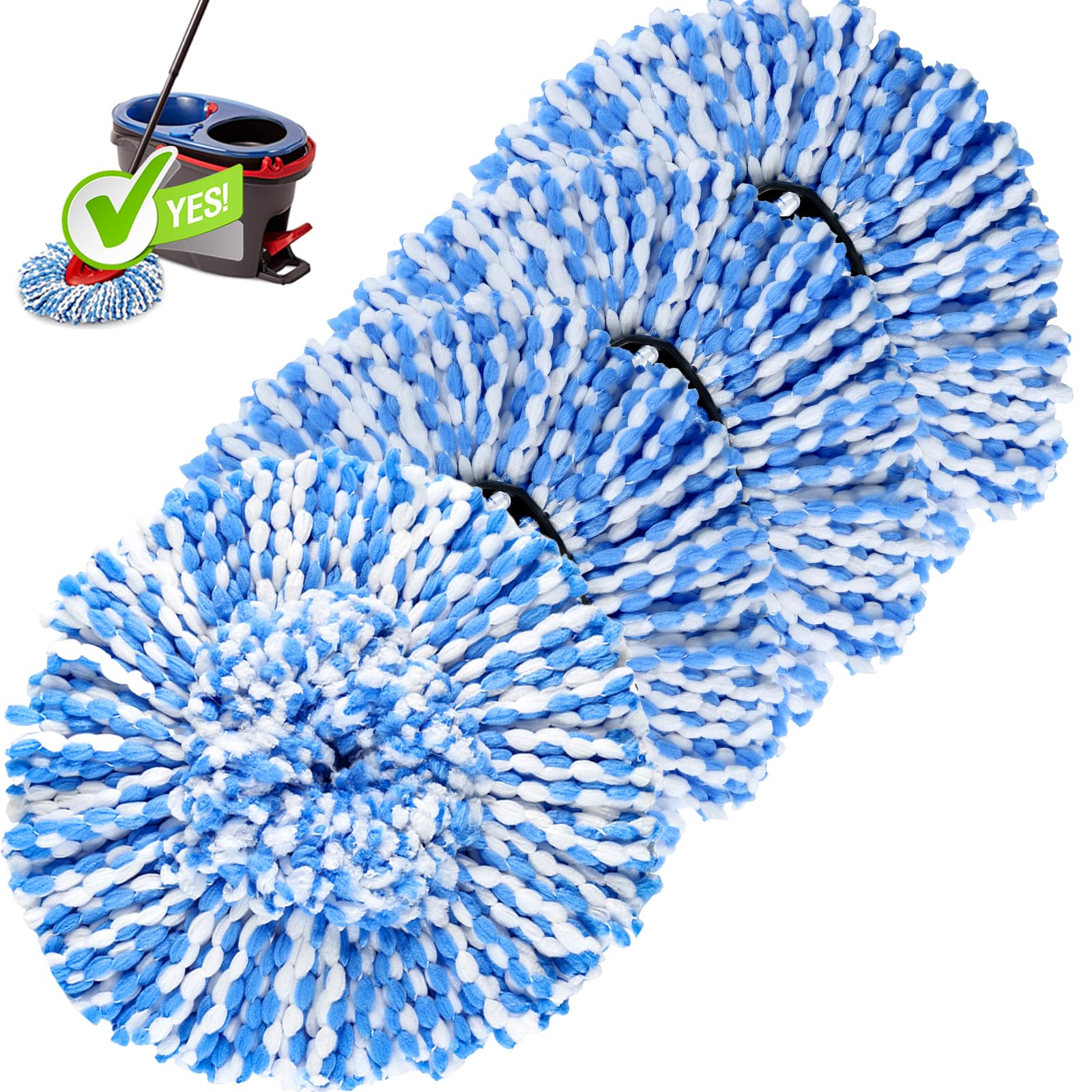 4 Pack Mop Replace Heads Compatible for O Cedar, Spin Mop Refill Head Replacement for RinseClean 2-Tank System - Fluffy Microfiber, Machine Washable