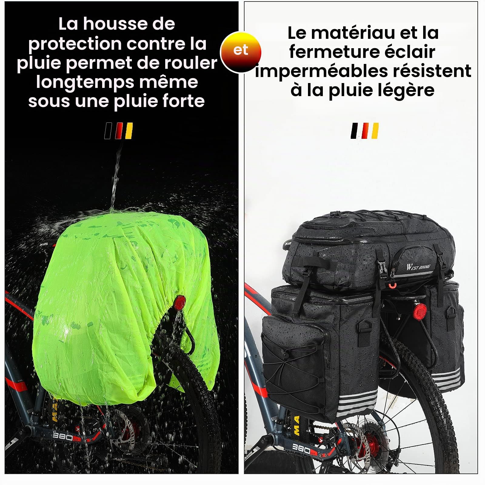 XIQI 48L Sacoche Vélo Porte-Bagage Arrière l Sacoche Vélo 3 en 1 Double Sacoches Velo，Sacoche de Siège Arrière de vélo avec Couverture Imperméable,étanche Cycle Pannier Sacoches Velo pour VTT