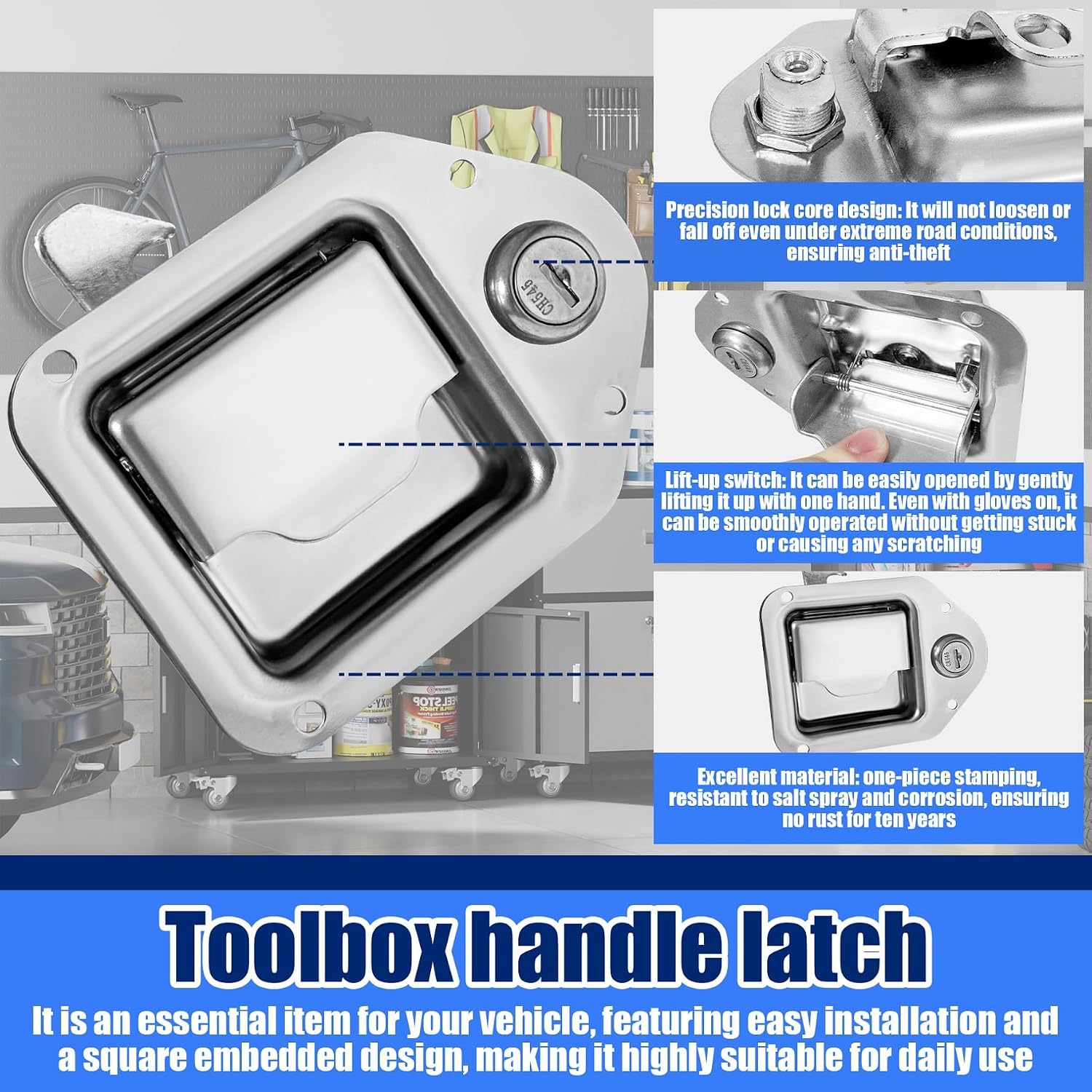 Truck Tool Box Latch Replacement Kit 304 Stainless Paddle Handle Lock with Gaskets and Keys Suitable for RVs Trailers UTVs Campers Trucks Bed Toolboxes
