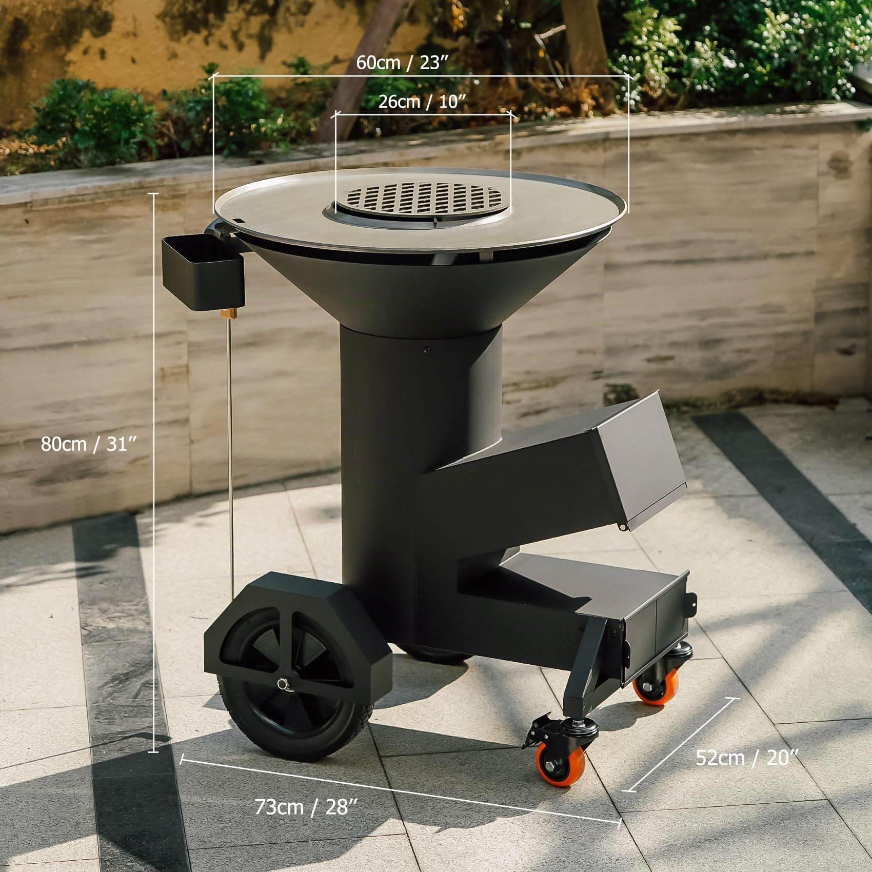 Onlyfire Réchaud d'extérieur avec plaque de cuisson, poêle à bois avec roues et couvercle, réchaud de camping portable pour la cuisine en plein air et le jardin