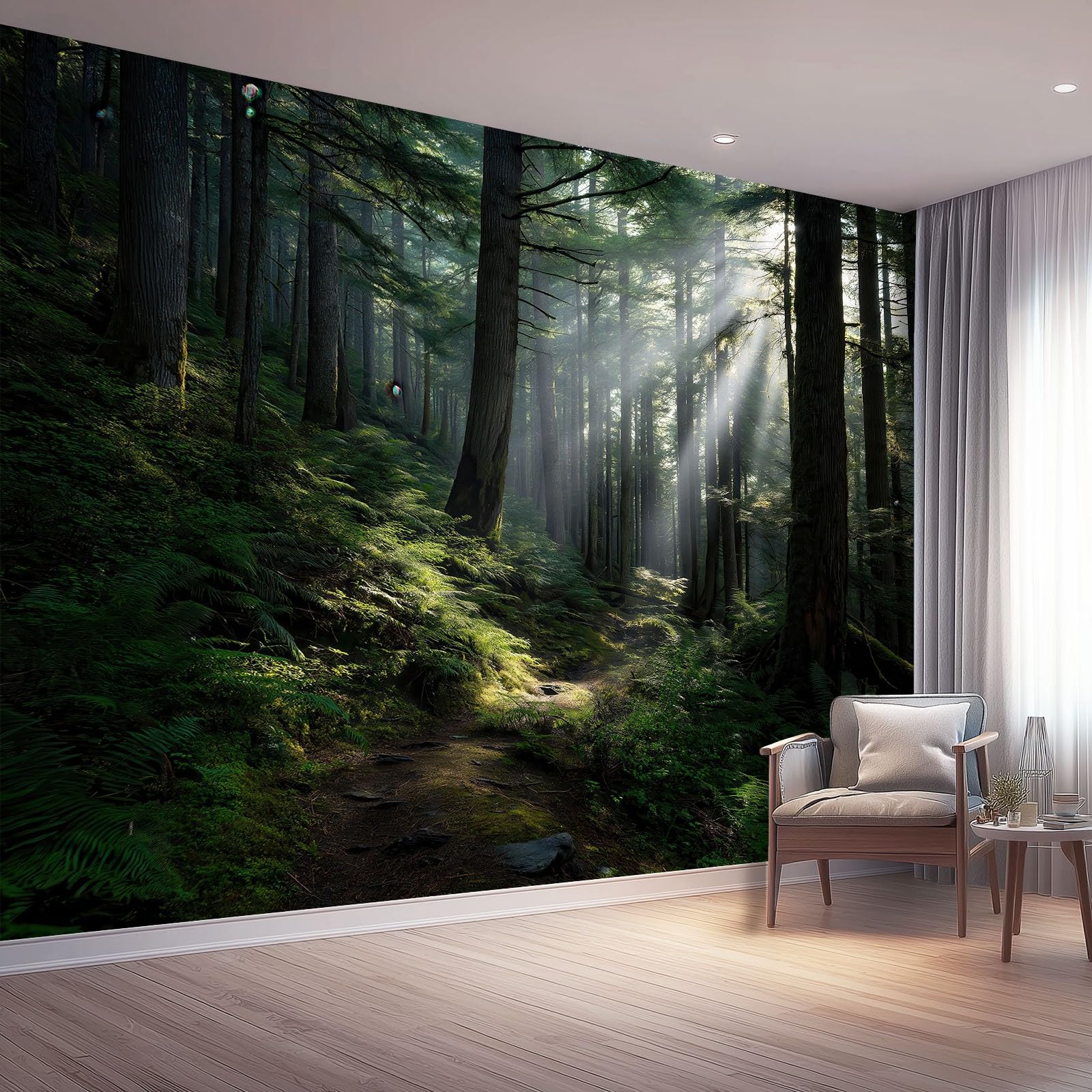 Extension de l'espace intérieur avec ce papier peint forêt lumineuse
