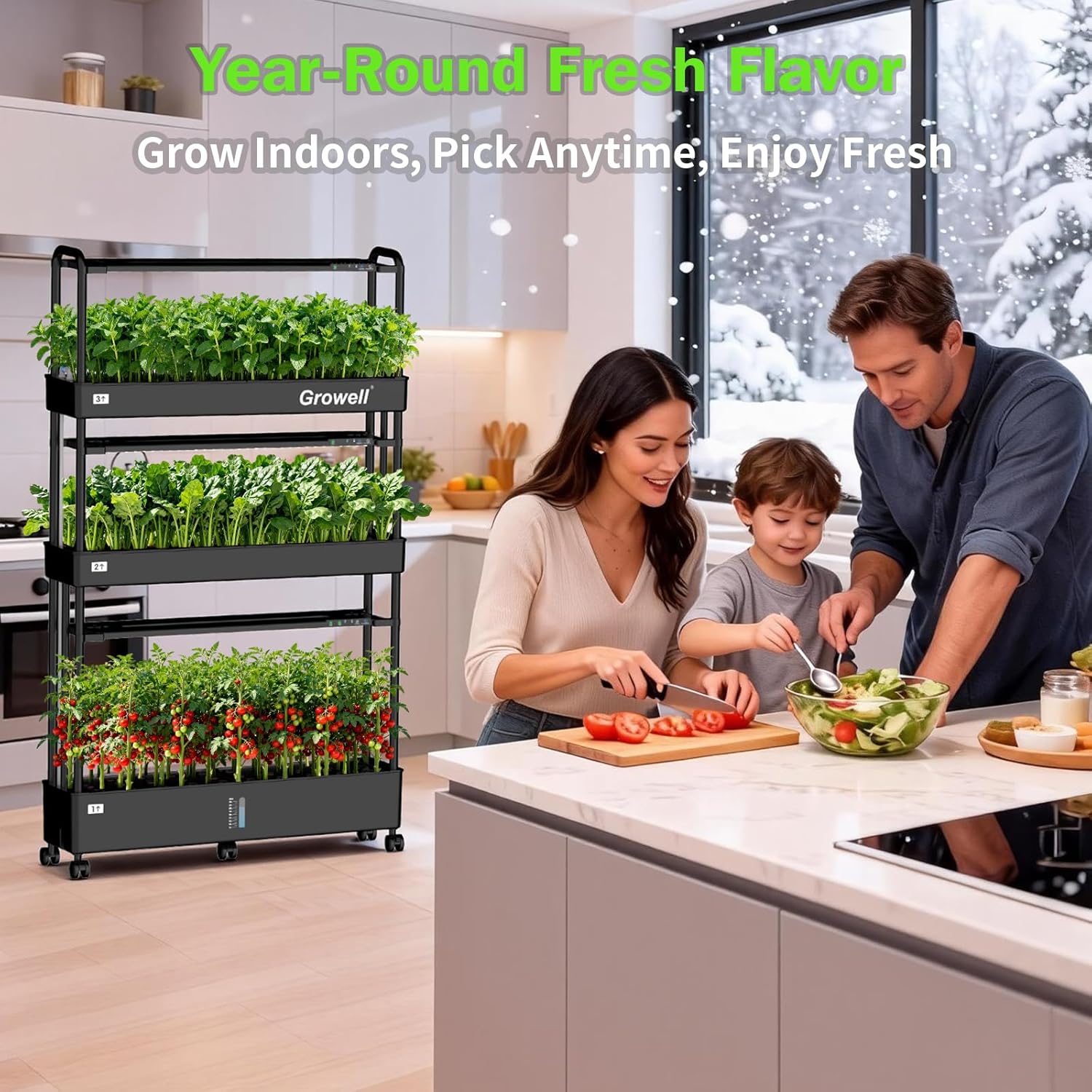 Large Hydroponics Growing System Kit, 90 Pods Vertical Indoor Herb Garden Kit with 2 Light Modes & Auto Circulating Water System, 40L Movable Indoor Gardening System for Herb Vegetable Fruit