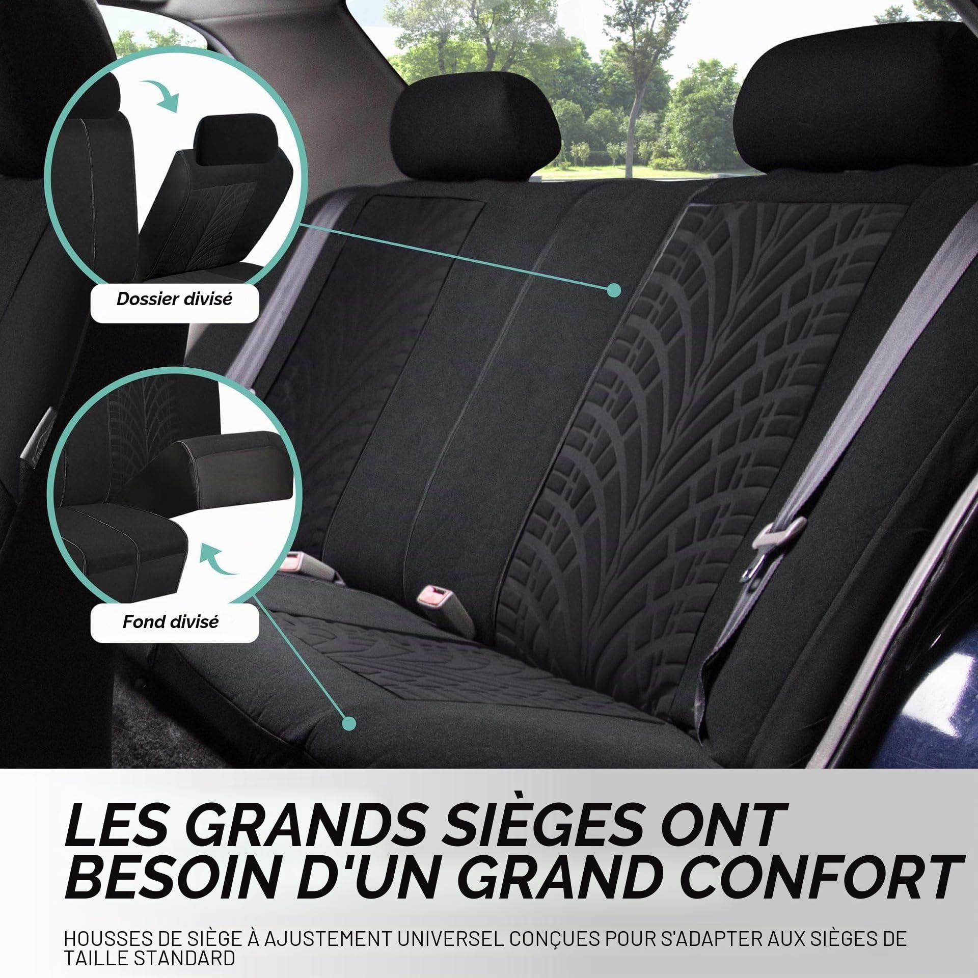 Housse Siege Voiture pour Peugeot 5008 7 Places 2017-2025, Avant Arrière Ensembles Housses Siège, Respirant Toutes Saisons, Accessoire Voiture,Black