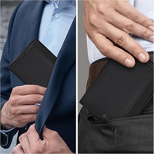 Miniatura 2 de Cartera de cuero genuino con bloqueo RFID, delgada, tripartita, para hombres, con ranuras para 7 tarjetas+1 ventana de identificación+2