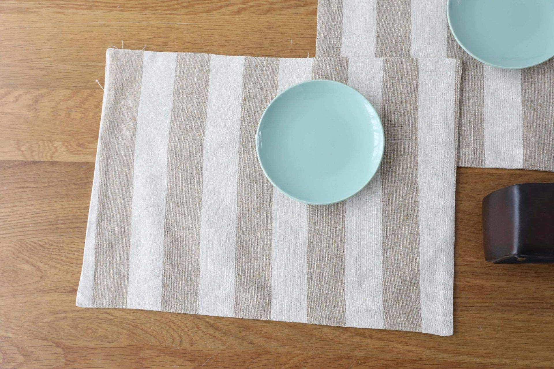 Esteras de tabla de la raya, manteles individuales antimanchas del aislamiento de calor, esteras de lugar lavables de la tela para la decoración de la mesa de la cocina del comedor,Beige_set of 6
