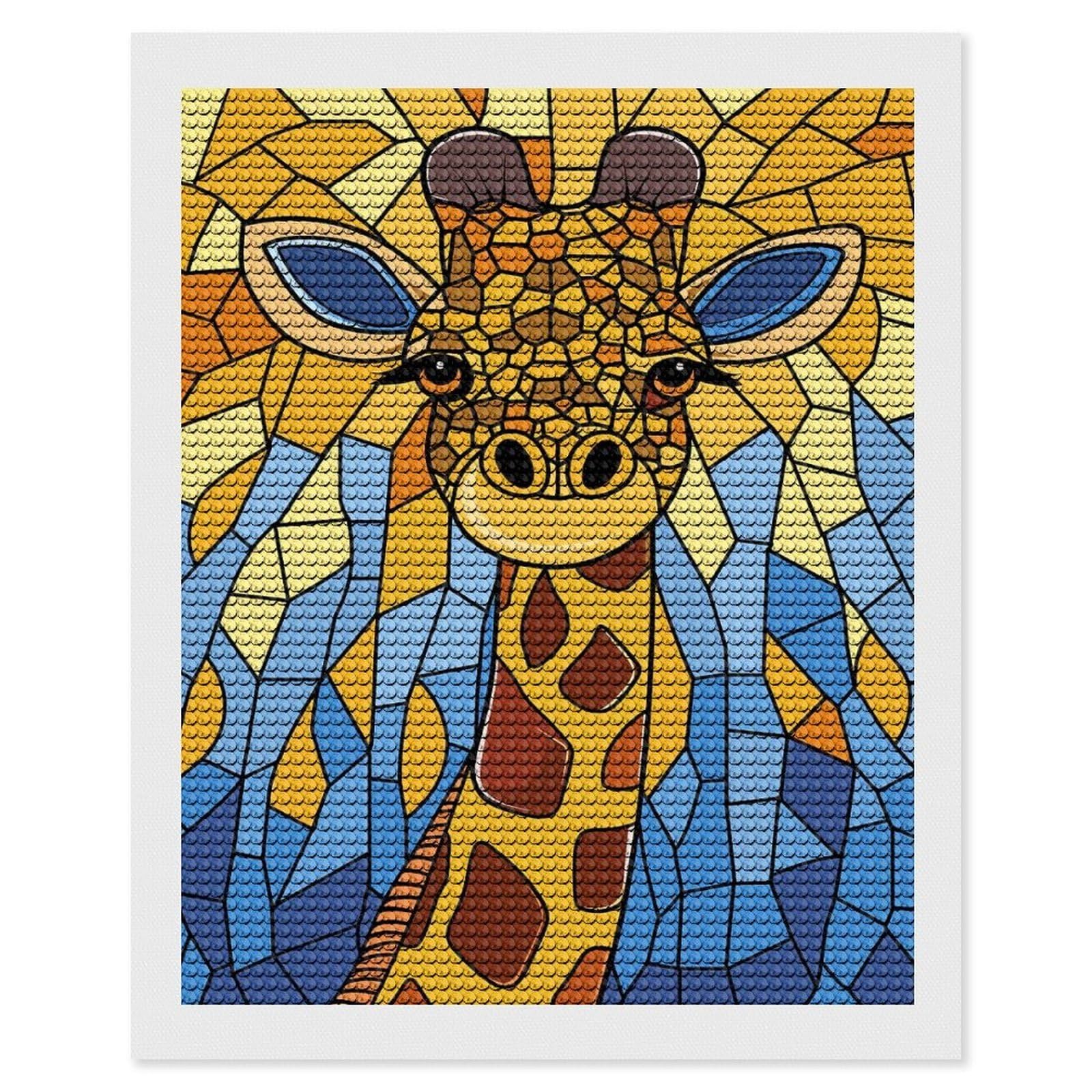 Junmoney Stained Glass Giraffe Portrait Diamond Painting Kit 16"x20", Thoughtful Handmade Gift, for Creative Relaxation, Printed Canvas, Cosy Home Accent
