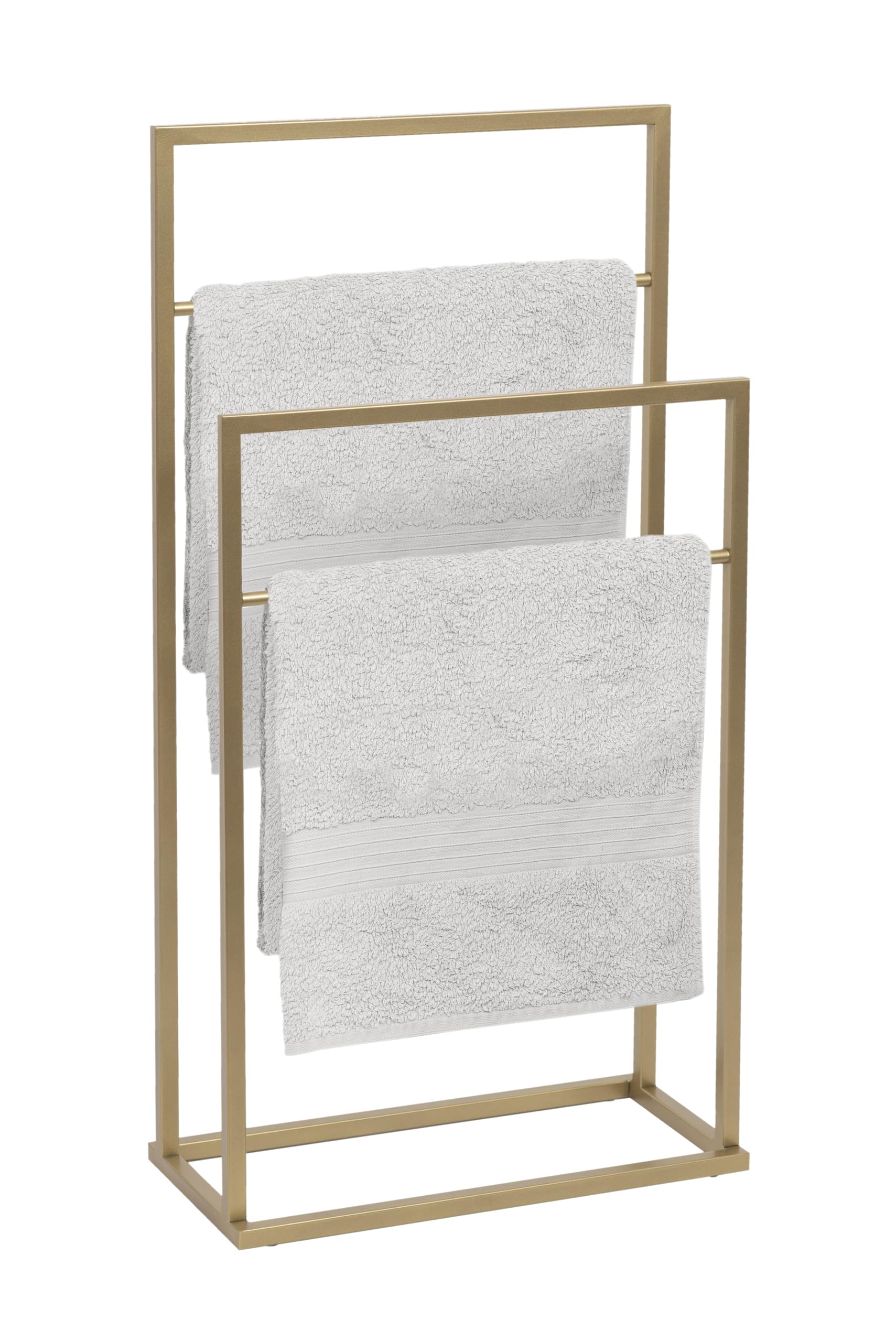 Porte-Serviettes sur Pied – Porte-Serviettes Debout – L x P x H 45 x 21 x 86 cm - en Métal, avec 2 + 2 Barres et Patins Antidérapants, Produit UE, sans Montage – Duo Or