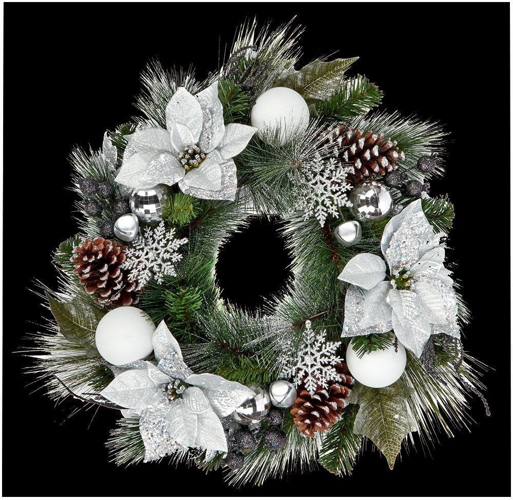 60cm Silver Leaf Wreath Poinsettia Xmas Decoration Christmas Display