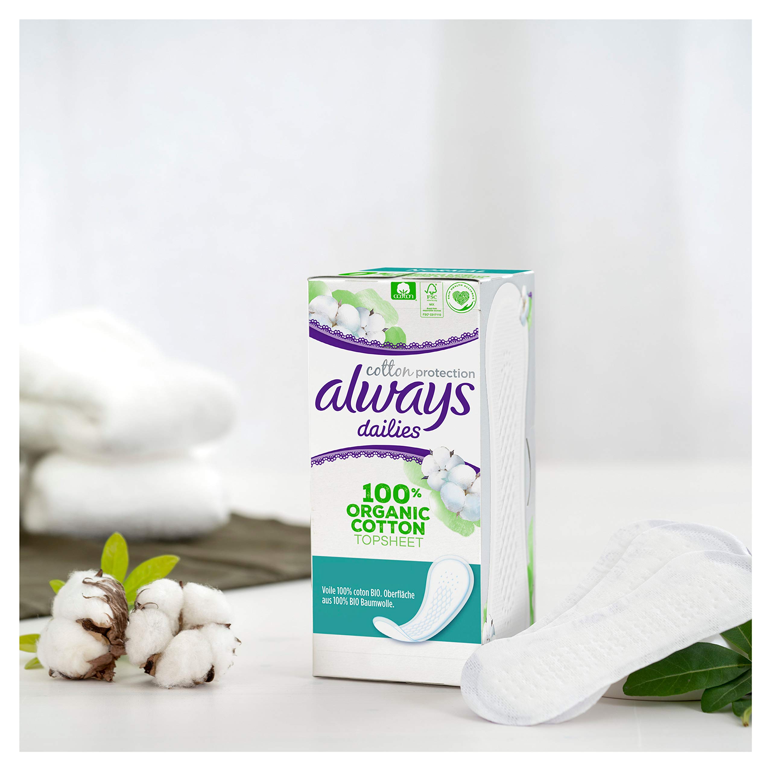 Always Dailies Wkładki z bawełny organicznej, 28 sztuk