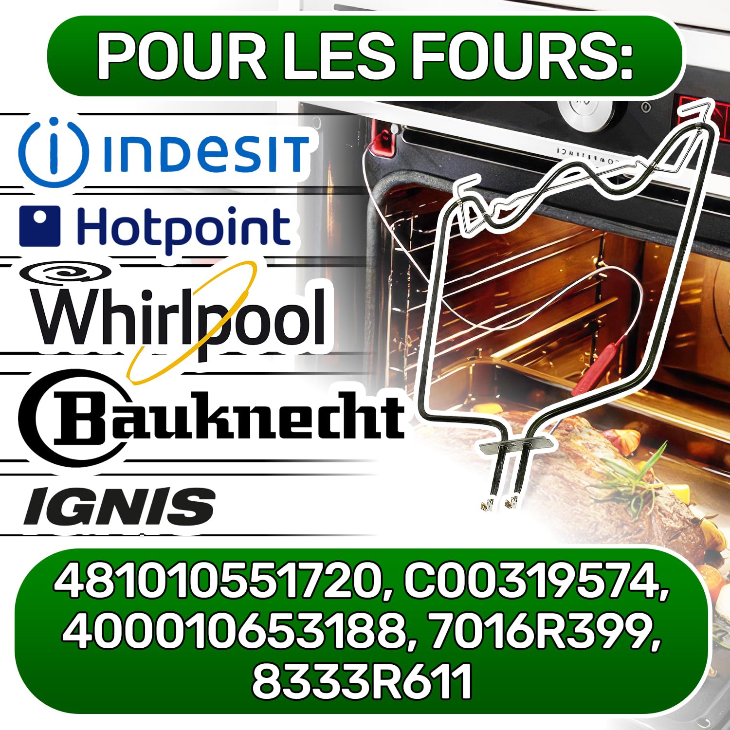ONIX TECH Inférieur Resistance pour Four 1150W 220V/240V avec Code d'origine 481010551720 C00319574 pour Whirlpool pour Indesit - Garantie de 5 Ans