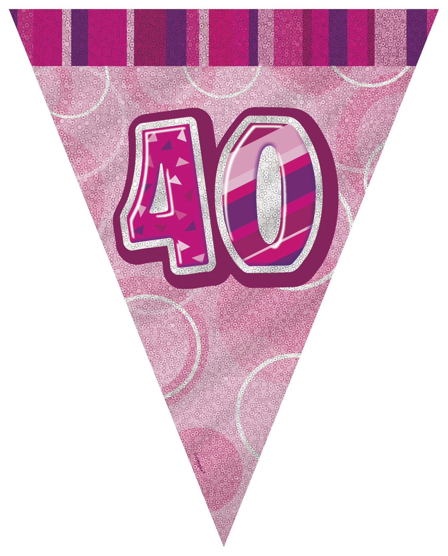 Unique Party 55295 Foil Bandierine 40° Compleanno, Rosa Brillante