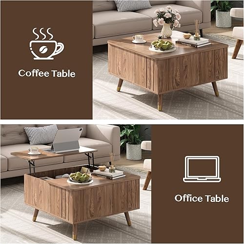 Miniatura 5 de Mesa auxiliar cuadrada con tapa elevable para sala estar u oficina en casa, con almacenamiento, compartimento oculto, estilo moderno mediados