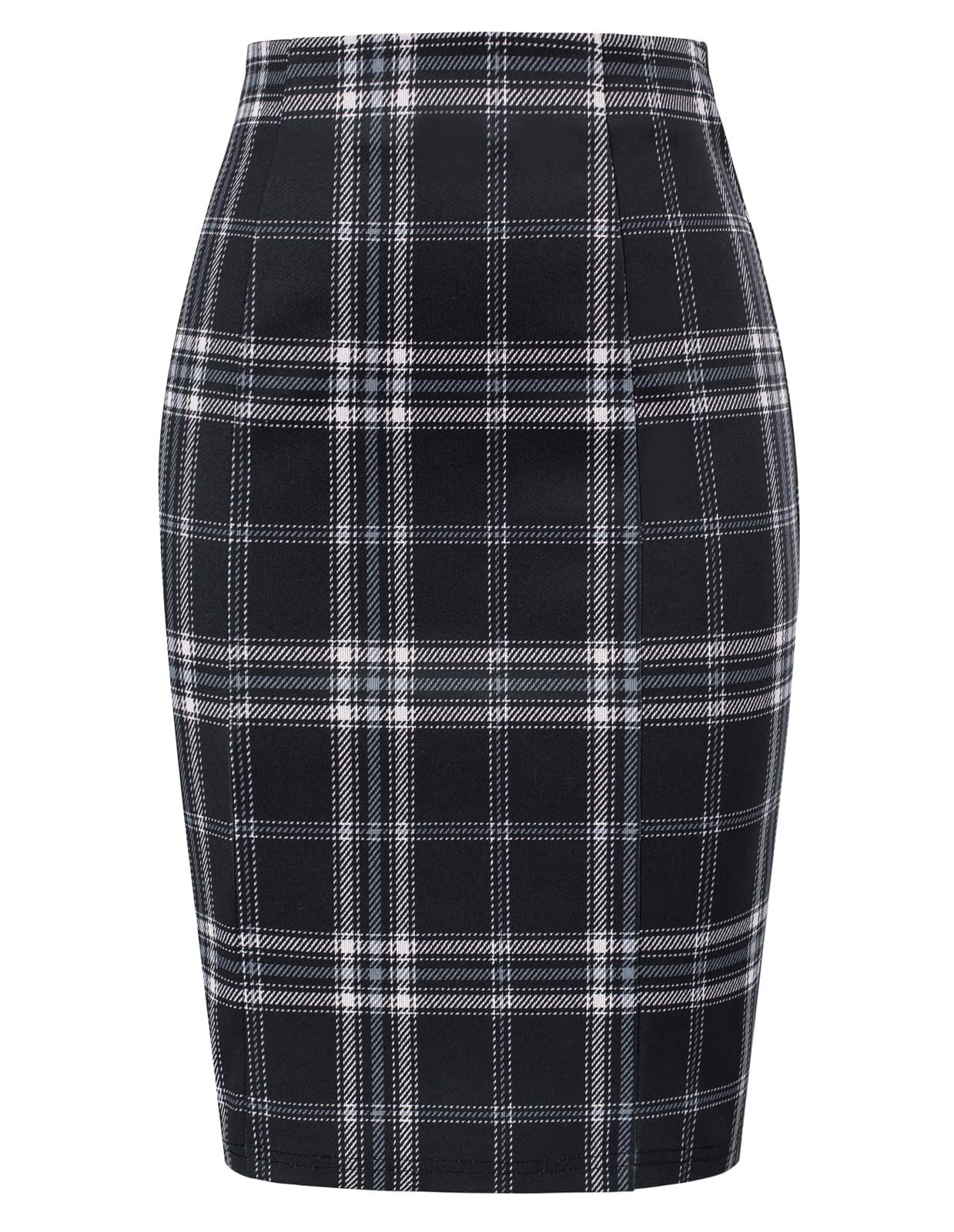 Kate Kasin Womens Knee Length Elastic Waist Stretchy Bodycon Plaid Business Pencil Skirt