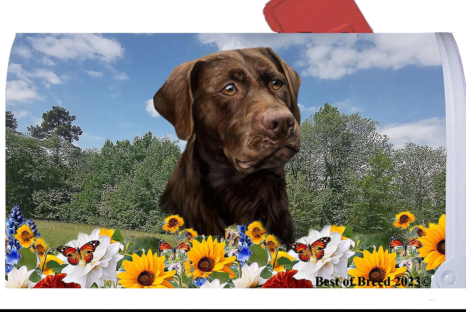 Best of Breed Chocolate Labrador Summer Flowers Dog Breed Mail Box Cover