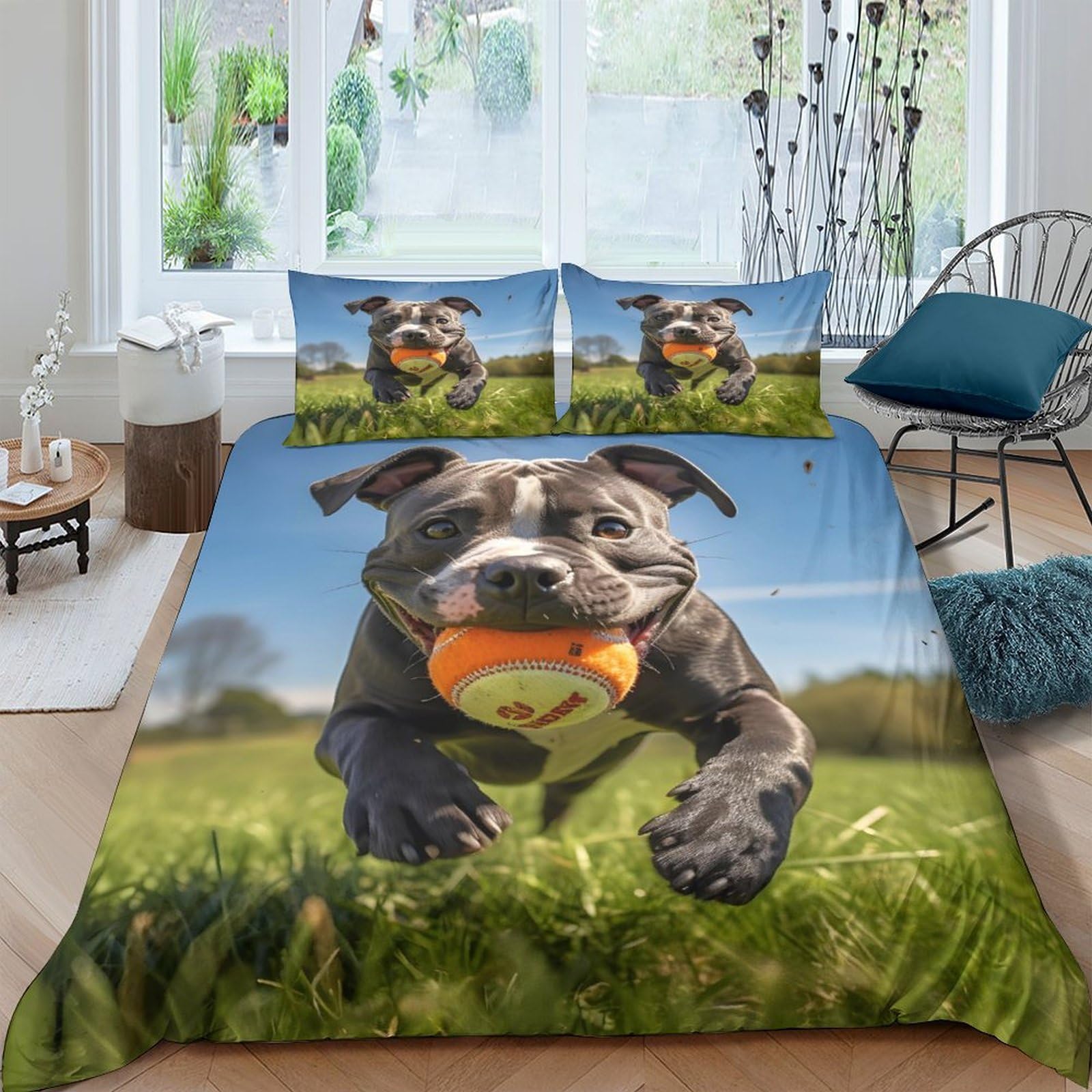 Ctjqhvkz Style-4 3D Printed Playful Dog Fitted Sheet Microfiber Soft Breathable Ball Game Mattress Cover For Bedroom Dorm Decor Single（135X200cm）