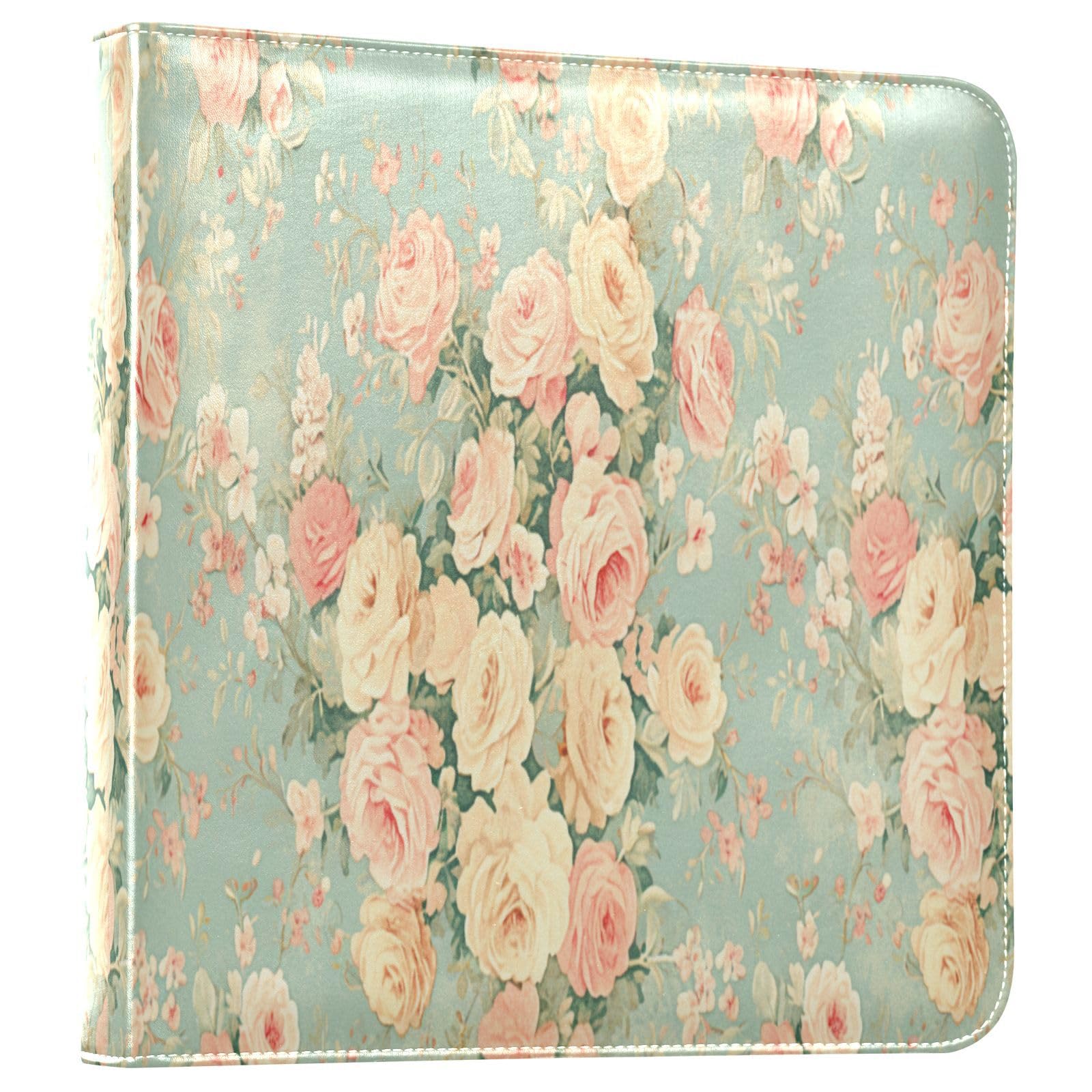 Kigai Cartoon Flowers Photo Album Self Adhesive Scrapbook Album Leather Cover DIY Picture Scrap Book with 20 Adhesive Sheets, 11.8x24x0.8 inch