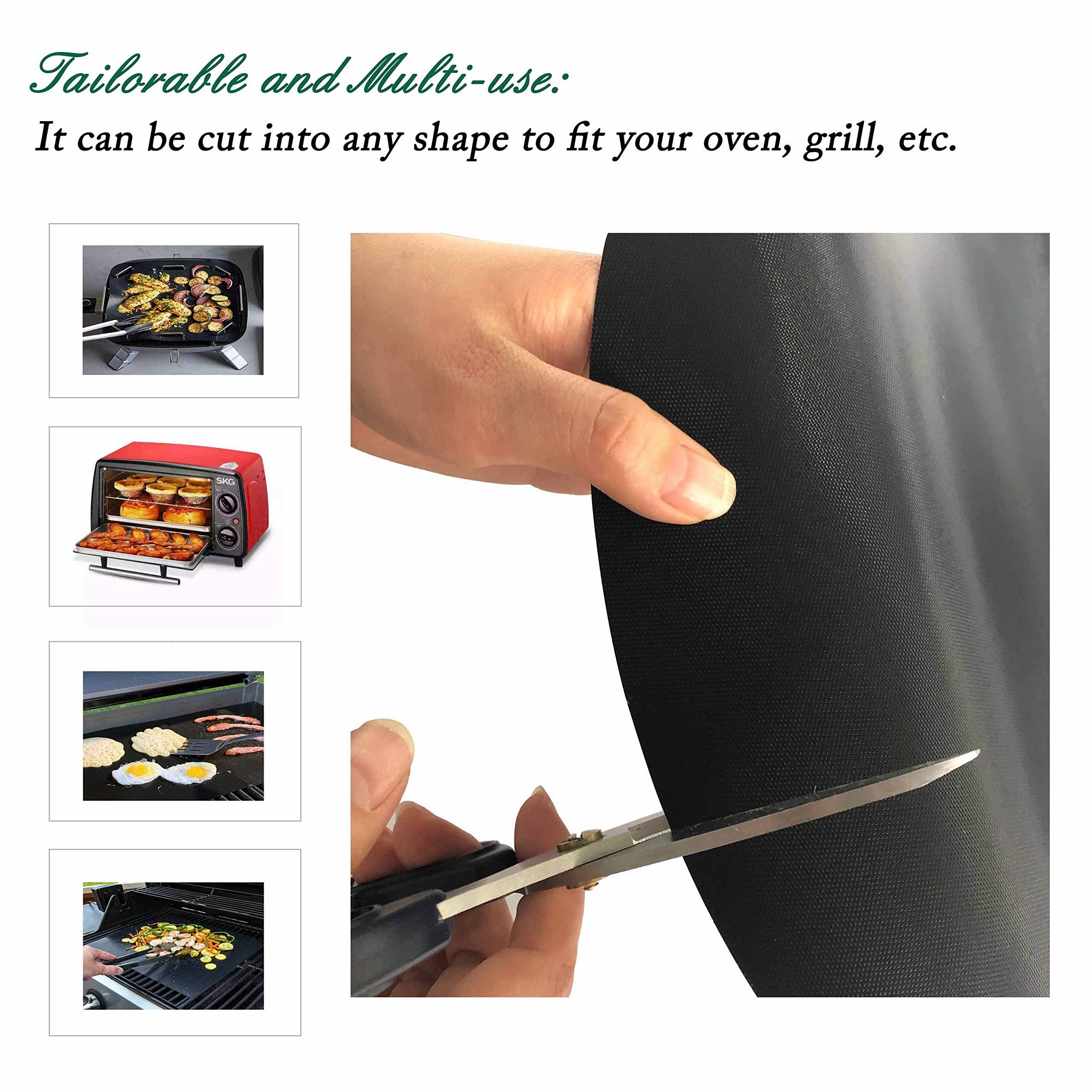 OSVINO BBQ Griglia Tappetini Rotonda Set di 5 Non Appiccicoso Riutilizzabile Accessori Barbecue per Griglia a Carbone Gas Weber Forno Elettrico Adatto per Carne Pesce Verdure, Nero, Diametro 40cm