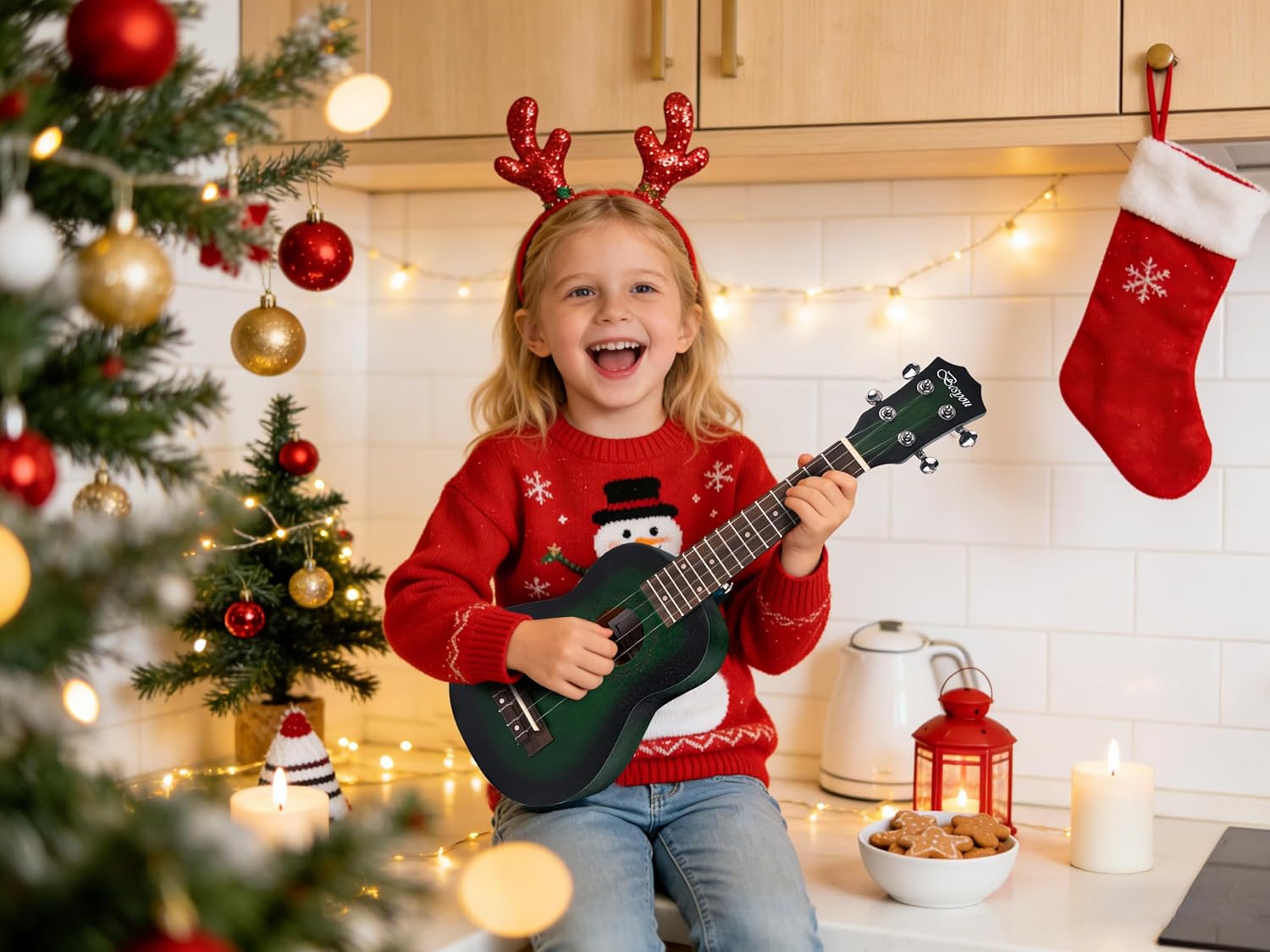 21 Inches Ukulele Beginner Kids and Adult Student Travel Wooden Soprano Mahogany Ukelele Kits with Tuner Gig Bag Strap Carbon Nylon String Picks Cloth Gift Choice (Green)