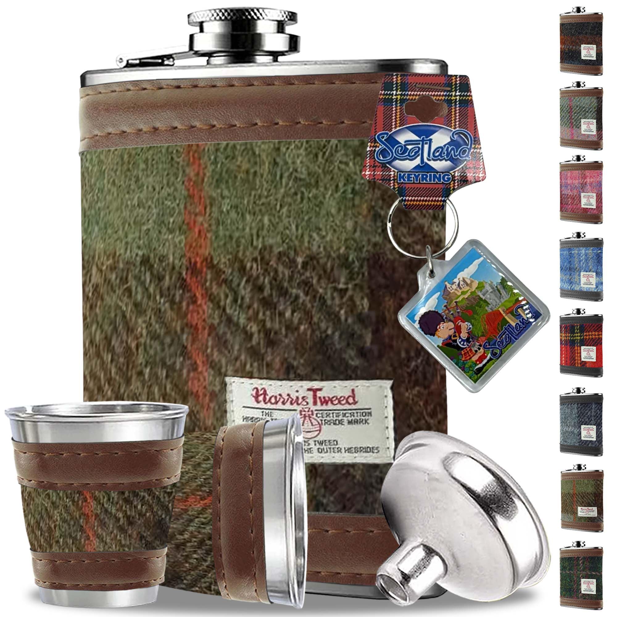 Flasque Harris Tweed en acier inoxydable avec ses 2 verres à shot
