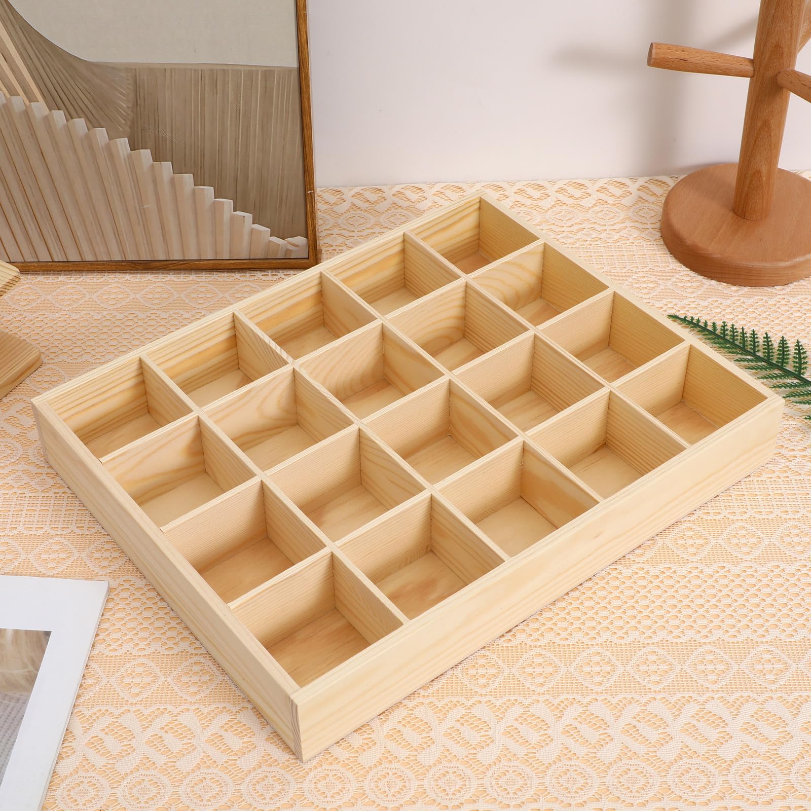 Luxshiny Portacinture da Cassetto in Legno, Contenitore Rettangolare Beige con 20 Scomparti per Organizzare Reggiseni e Piccoli Oggetti in Casa, Salvaspazio, Design Semplice