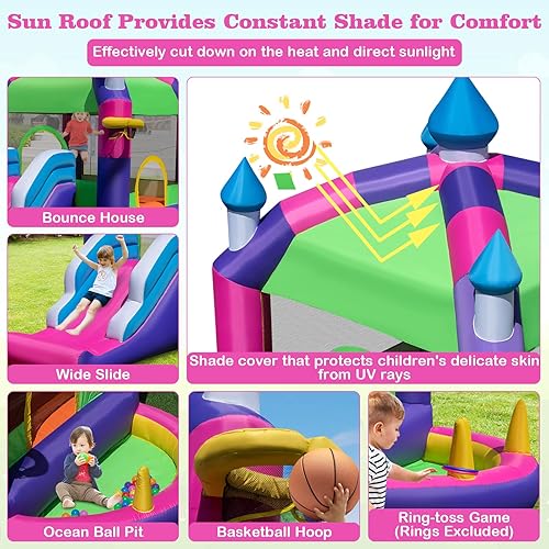 Miniatura 2 de BOUNTECH Casa inflable de rebote con cubierta superior del toldo, casa inflable para niños con tobogán y pozo de pelotas para interiores y
