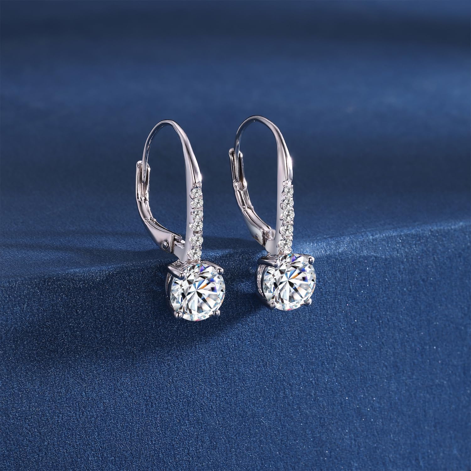 Moissanite Dangle Earrings for Women,18K White Gold Plated 925 Sterling Silver 2ct Round Brilliant D Color VVS1 lab Created Diamond Halo CZ Drop Earrings
