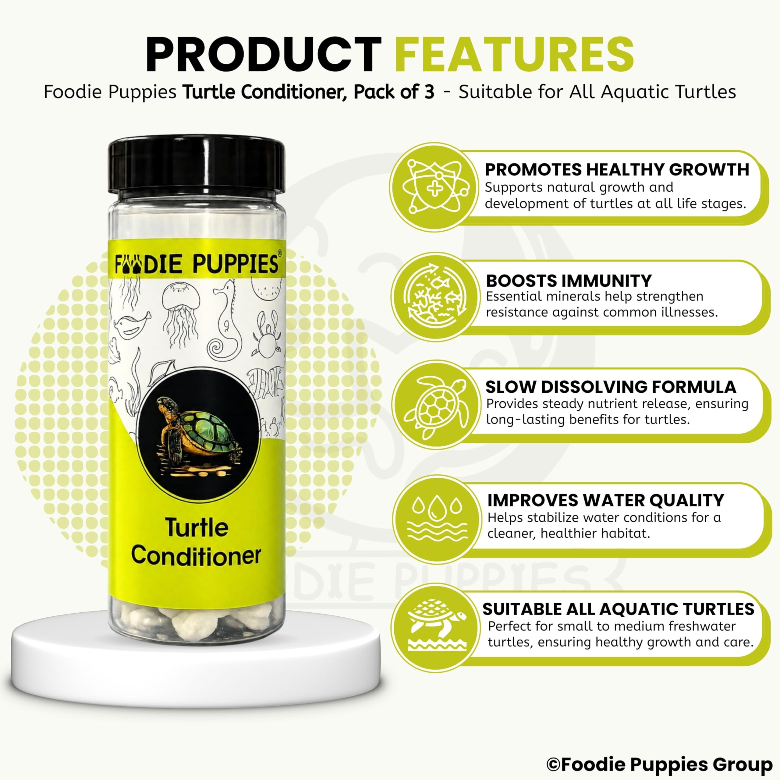 Foodie Puppies Turtle Conditioner Blocks for Aquatic Turtles (Pack of 3) | Calcium & Vitamin D3 Enriched Formula | Supports Strong Shell, Clean Water & Healthy Growth for Turtles & Aquatic Reptiles 1