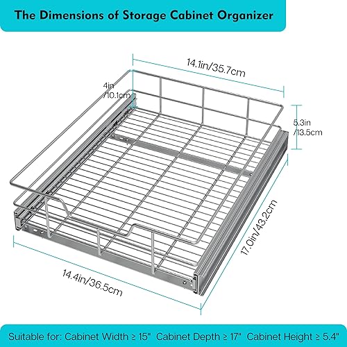 Vista 37 de Organizador de gabinete extraíble de 17 pulgadas de ancho x 22 pulgadas de profundidad, cajones deslizantes para organizadores de cocina