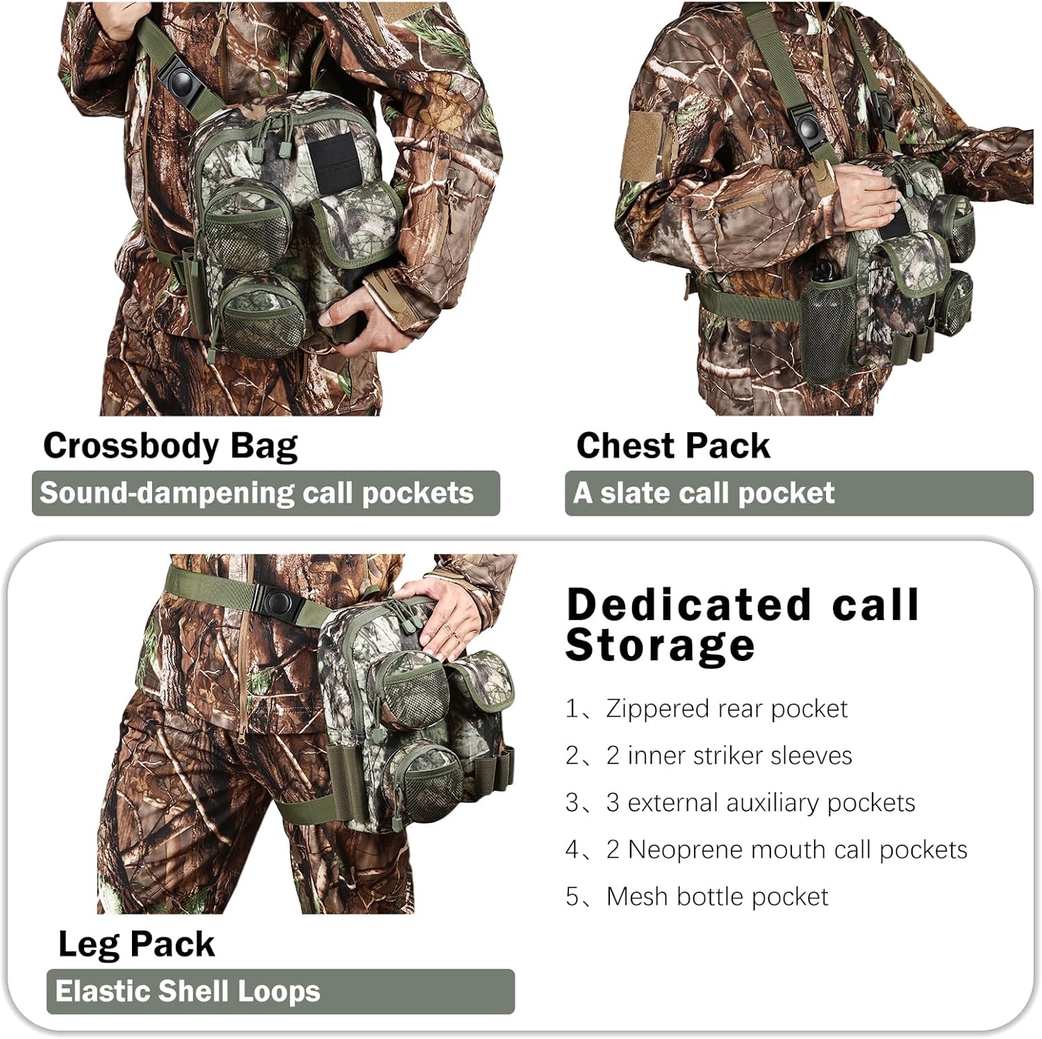Qiullen Tactical Shoulder Bag Outdoor Military Sling Bag Crossbody Turkey Hunting Bag Sports Chest Pack for Hunting, Hiking, Fishing, Lightweight Carry Pouch