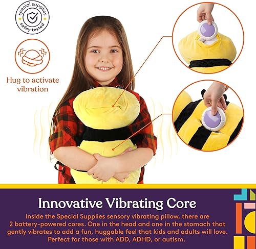 Miniatura 3 de Special Supplies Bumble Bee - Almohada vibratoria sensorial, activada por presión para niños y adultos, felpa Minky suave con terapia texturizada