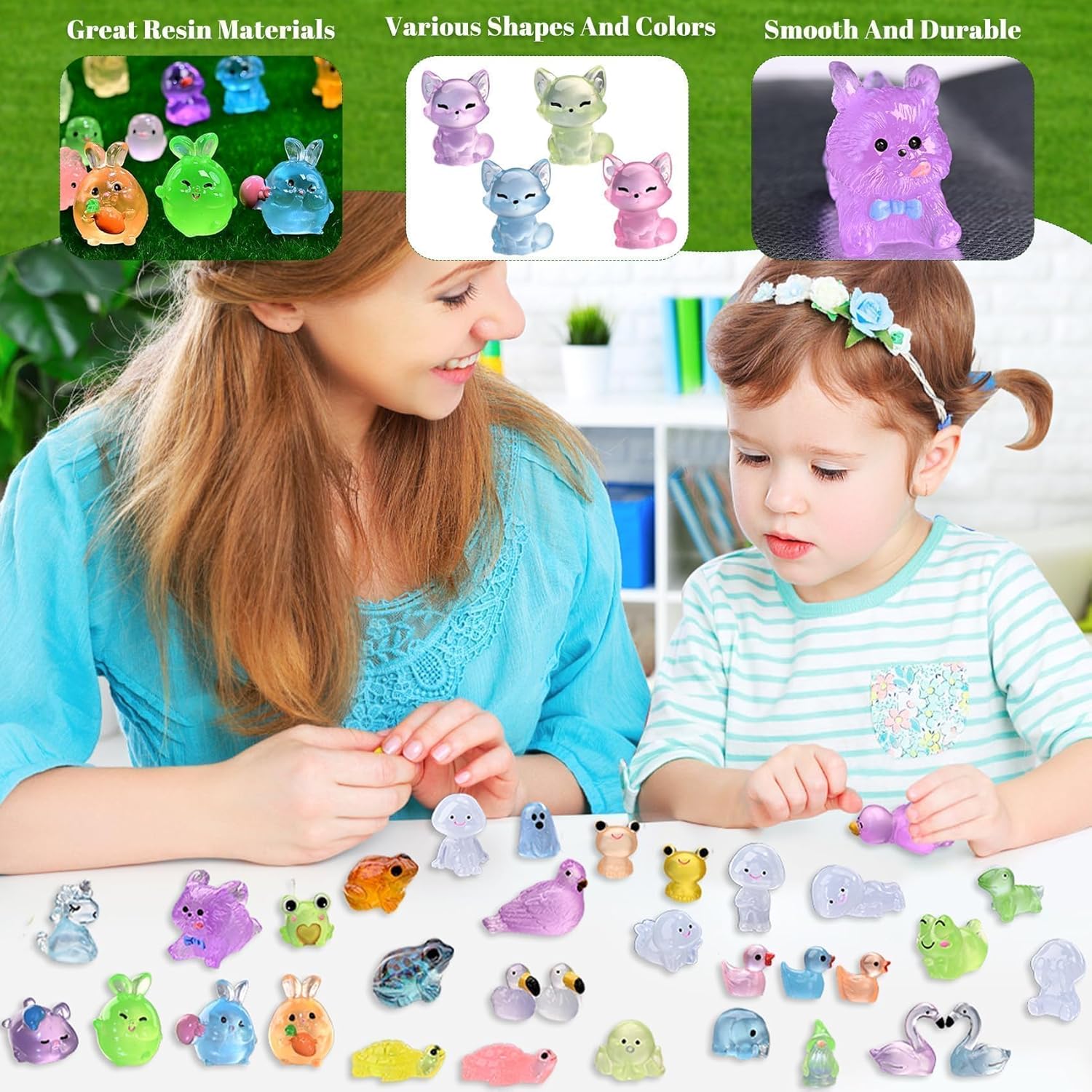 200PCS Glow in The Dark Mini Resin Animals Bulk Variety Pack - 200 Styles Tiny Miniature Figures for Fairy Garden, Dollhouse, Aquarium Decor, Hide and Seek, Crafts