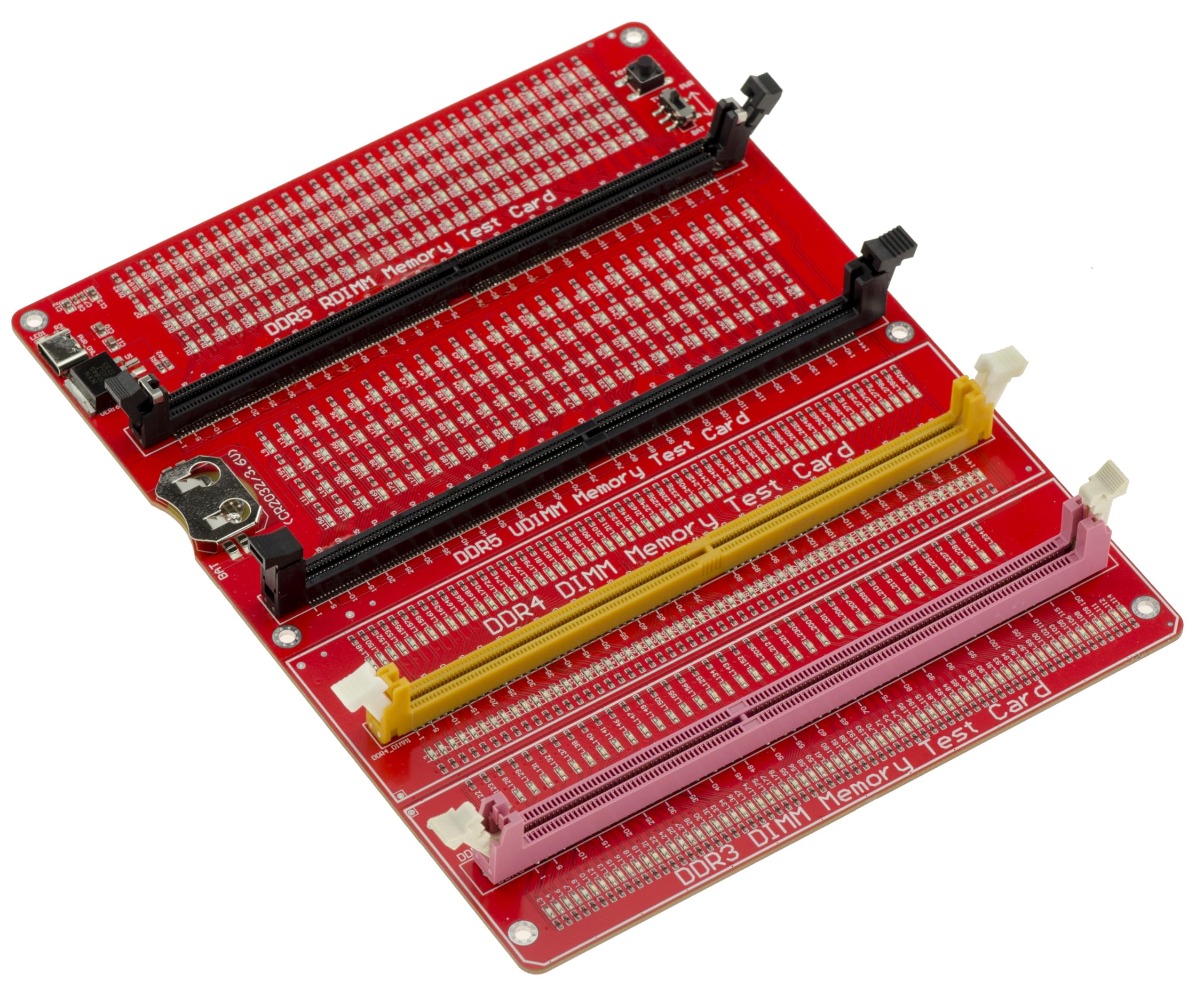 KALEA-INFORMATIQUE Test Plate with Diodes for DDR3 DDR4 DIMM and DDR5 RDIMM and UDIMM Type DDR Memory Module