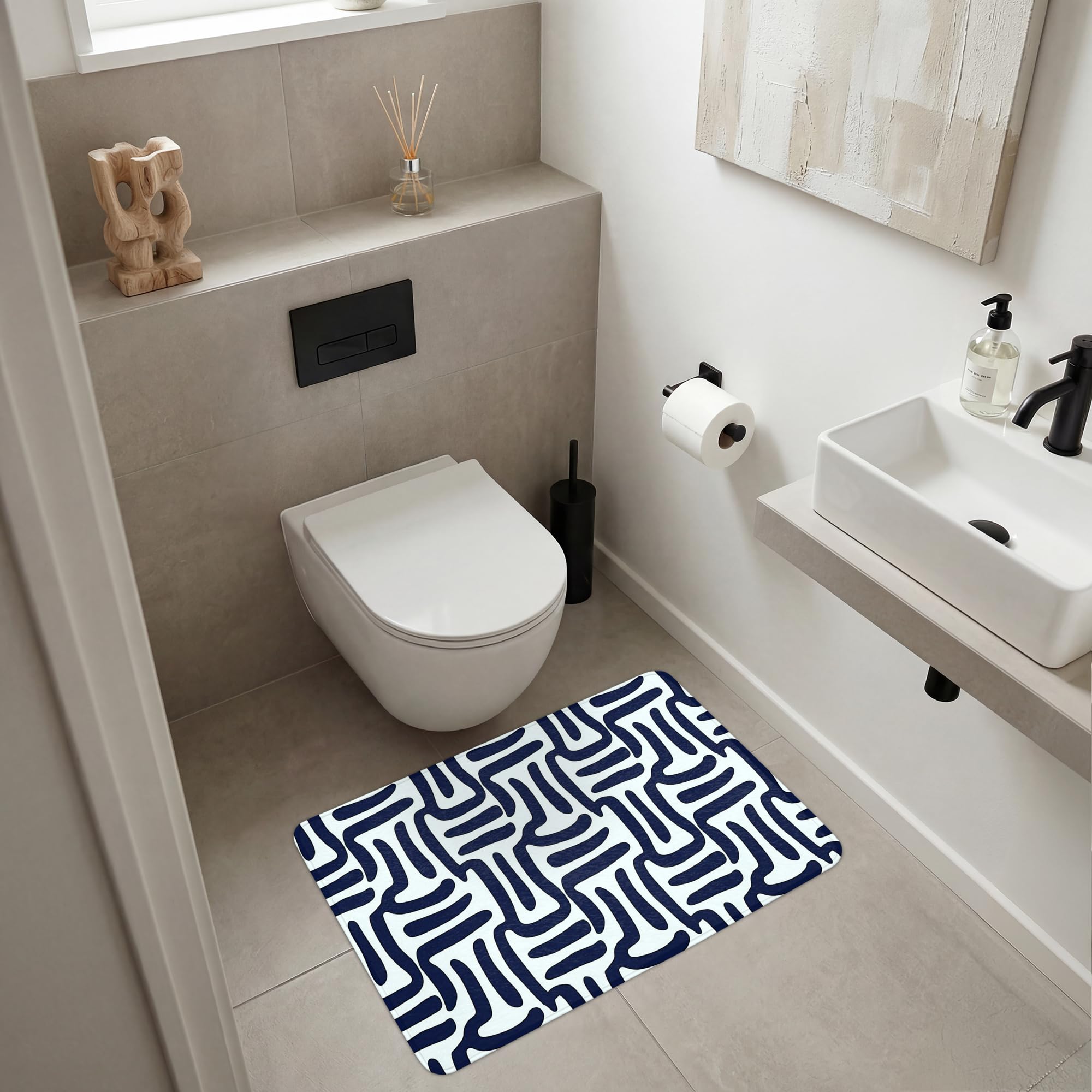 Alfombra Baño Rectangular 90x60 cm Decoracion Bathroom Mat Non Slip Shower Lavable Antideslizante Alfombrilla Tapete Banheiro Abstracto - Moderno - Azul