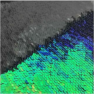 LQIAO Reversible Sequin Fabric Mermaid 125x92cm-Green Black, Two Tone Flip UP Embroidered Mermaid Sequin Fabric for Cube/Fans/Pillow/Dress DIY - Buy now