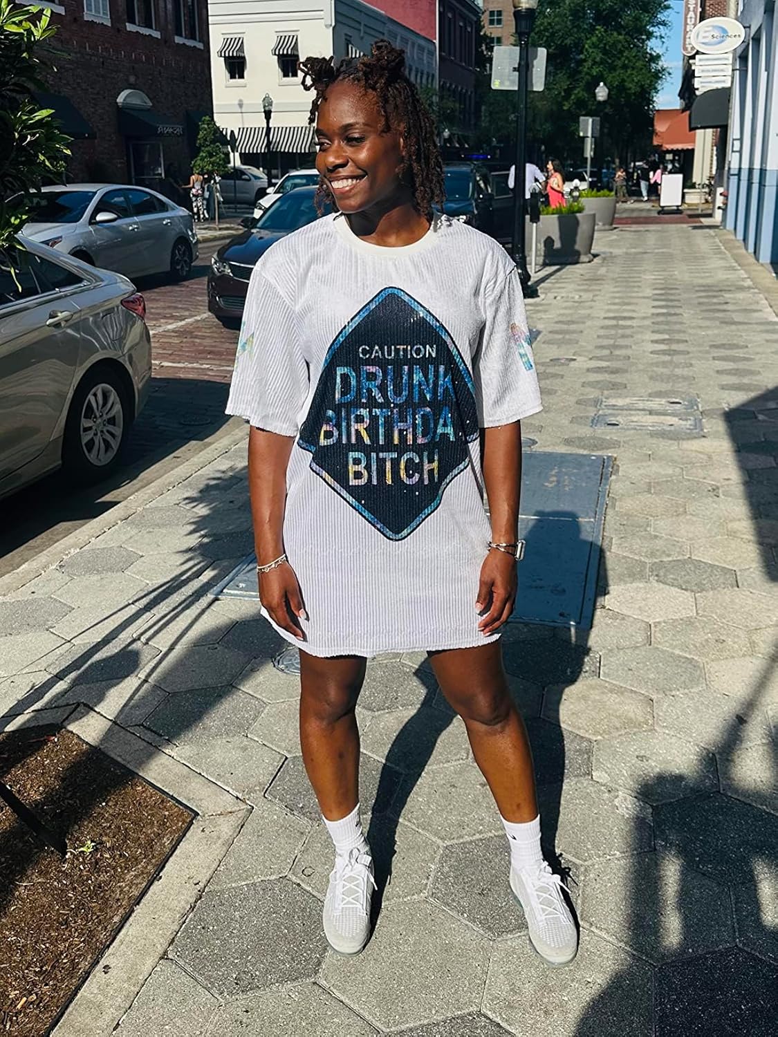 ENOPINK Womens Sequin Glitter Shirt Dress - Sexy Floral Letter Print 3/4 Sleeve Mini Dresses for Party Club - Image 4