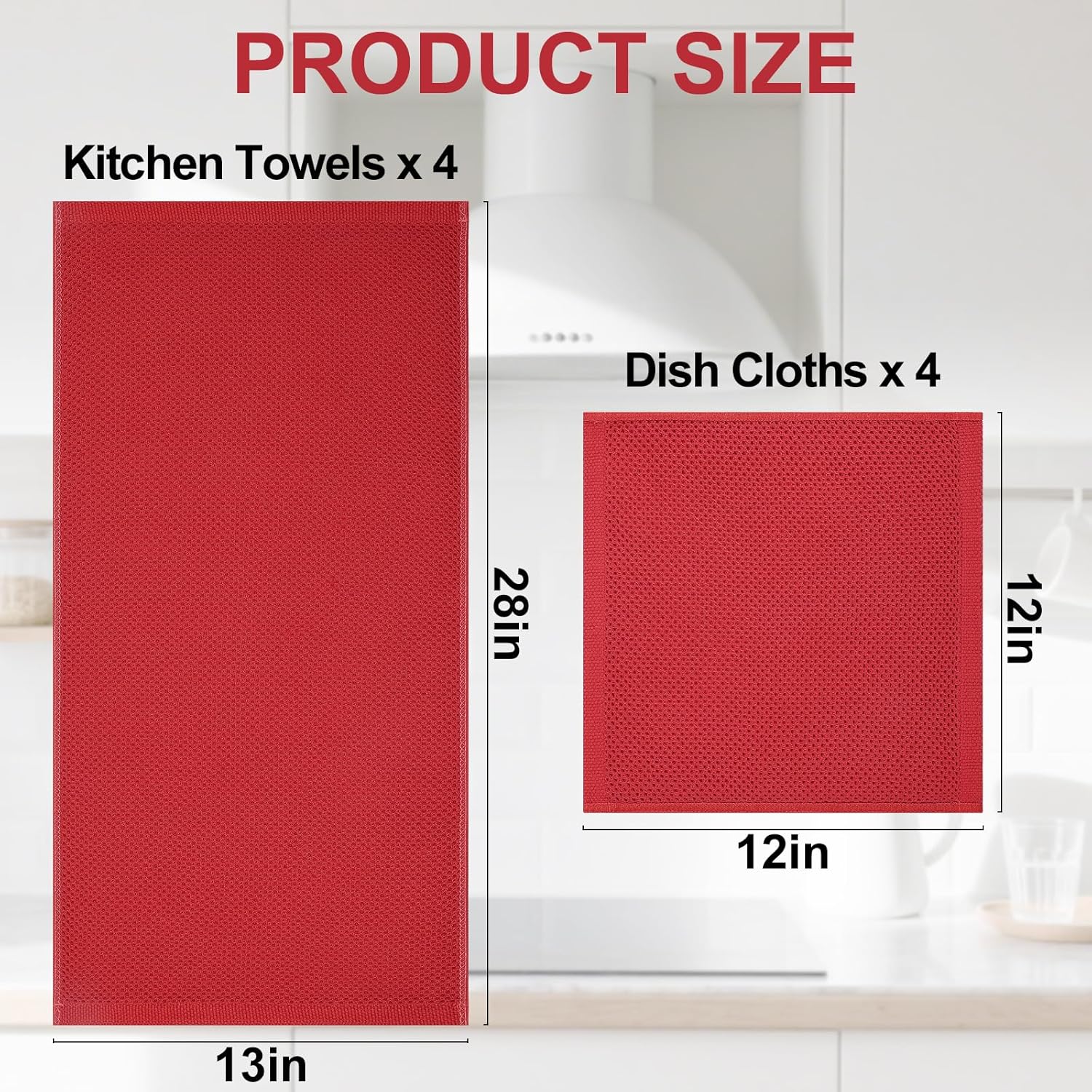 Homaxy 100% Cotton Kitchen Towels and Dishcloths Set, 12 x 12 Inches and 13 x 28 Inches, Set of 8 Bulk Kitchen Towels Set, Ultra Soft Absorbent Dish Cloths for Washing Dishes, Red - Image 4