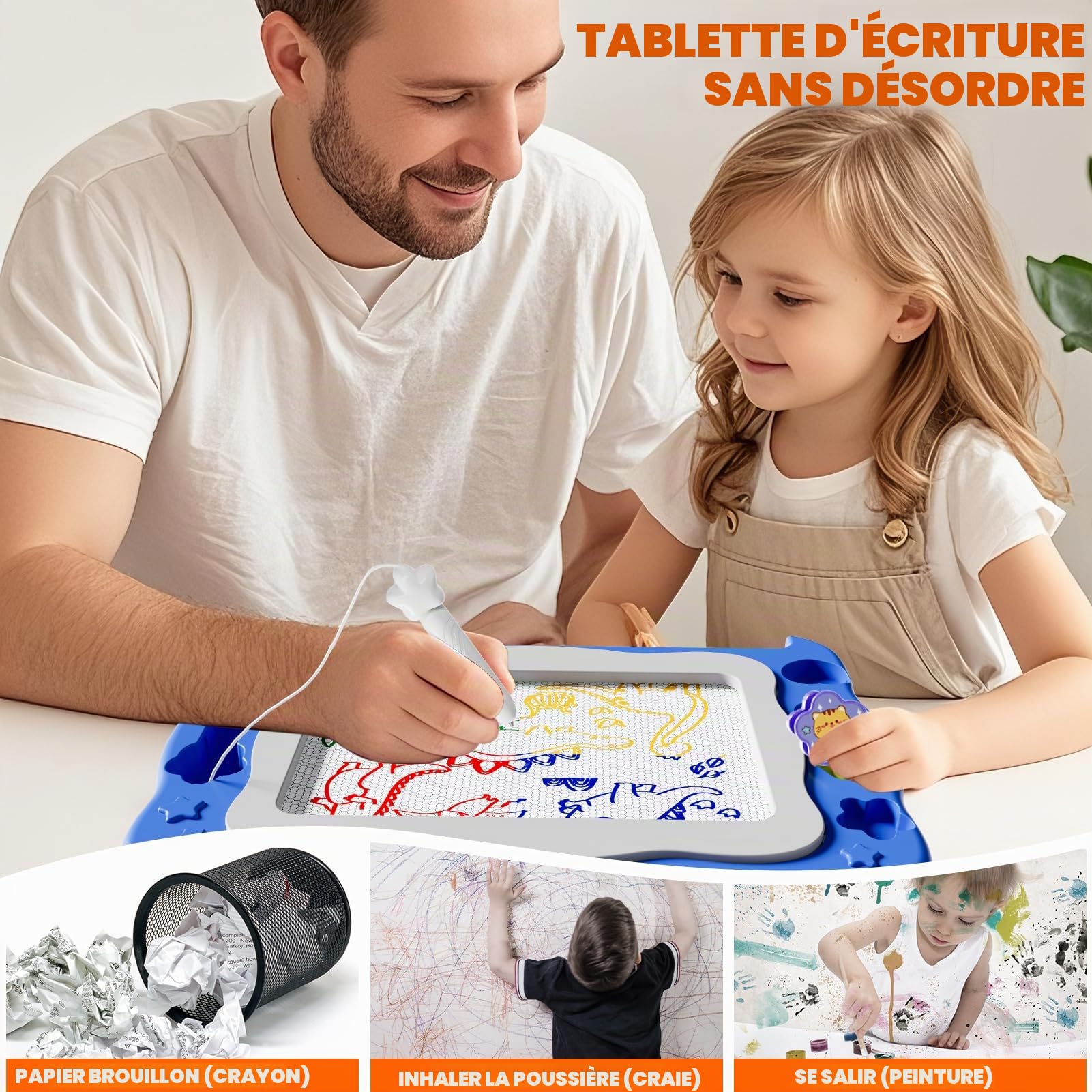 Grande planche à dessin magnétique, jouet, pour enfants de 3 à 7 ans, effaçable, avec 4 couleurs, jouet éducatif