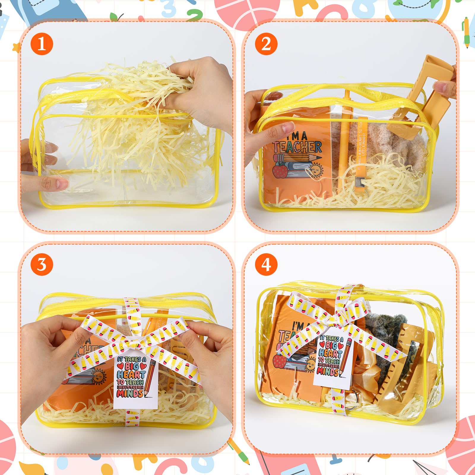 Janmercy Set da 55 pezzi/6 set di regali per insegnanti di ritorno a scuola per donne insegnante apprezzamento regalo di ringraziamento borse trucco penne clip per capelli mini notebook portachiavi