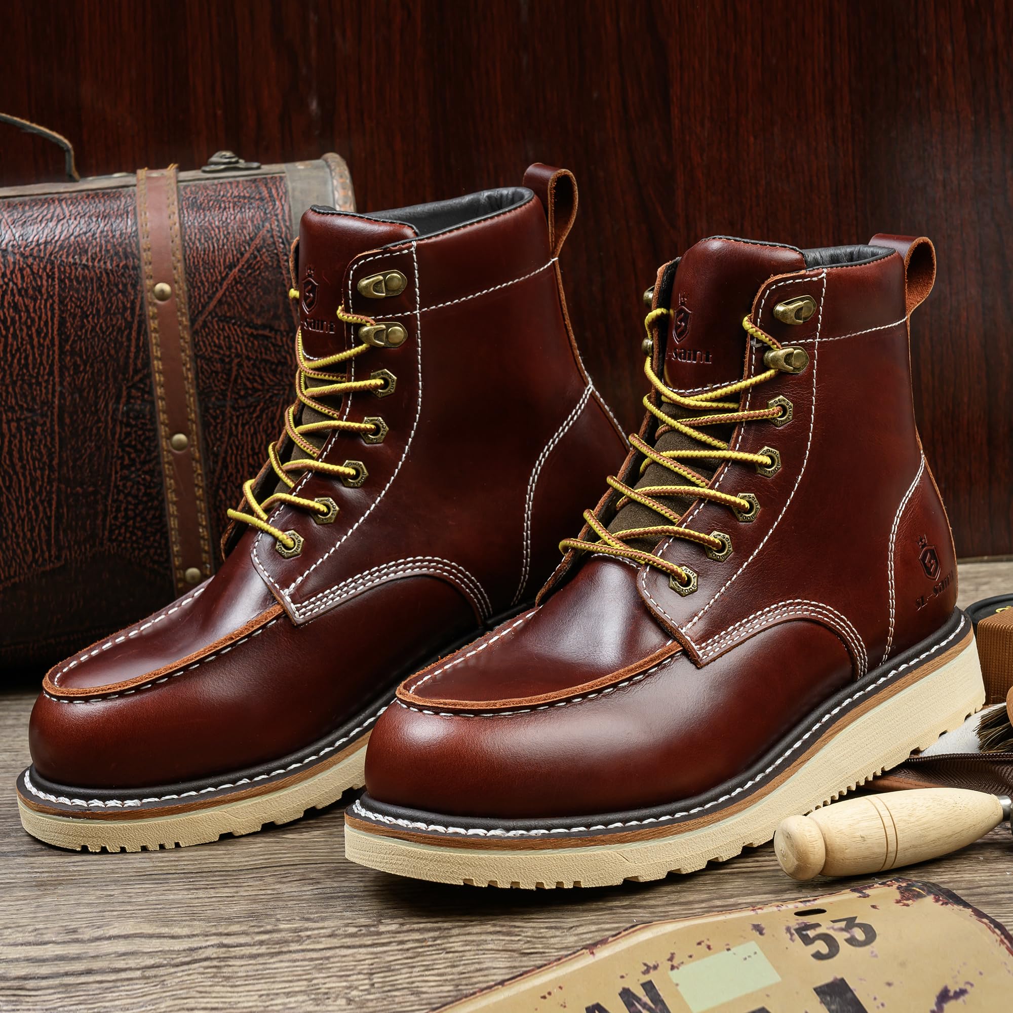 SL-Saint Fatto a mano punta morbida Moc Toe impermeabile buon anno stivali 6'' classico in pelle pieno fiore