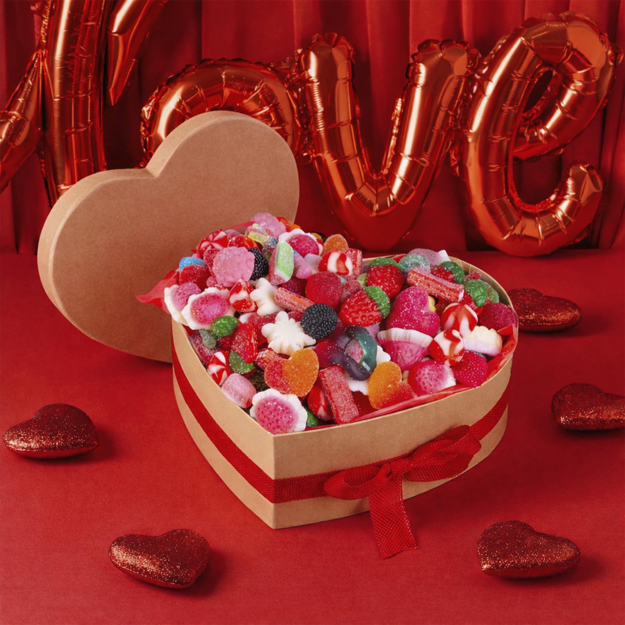Onza Corazón de Chuches y Gominolas para regalar por San Valentín - Regalo original parejas - Caja de Chucherías surtidas: 1KG - Regalos originales san valentin Mujer, Hombre