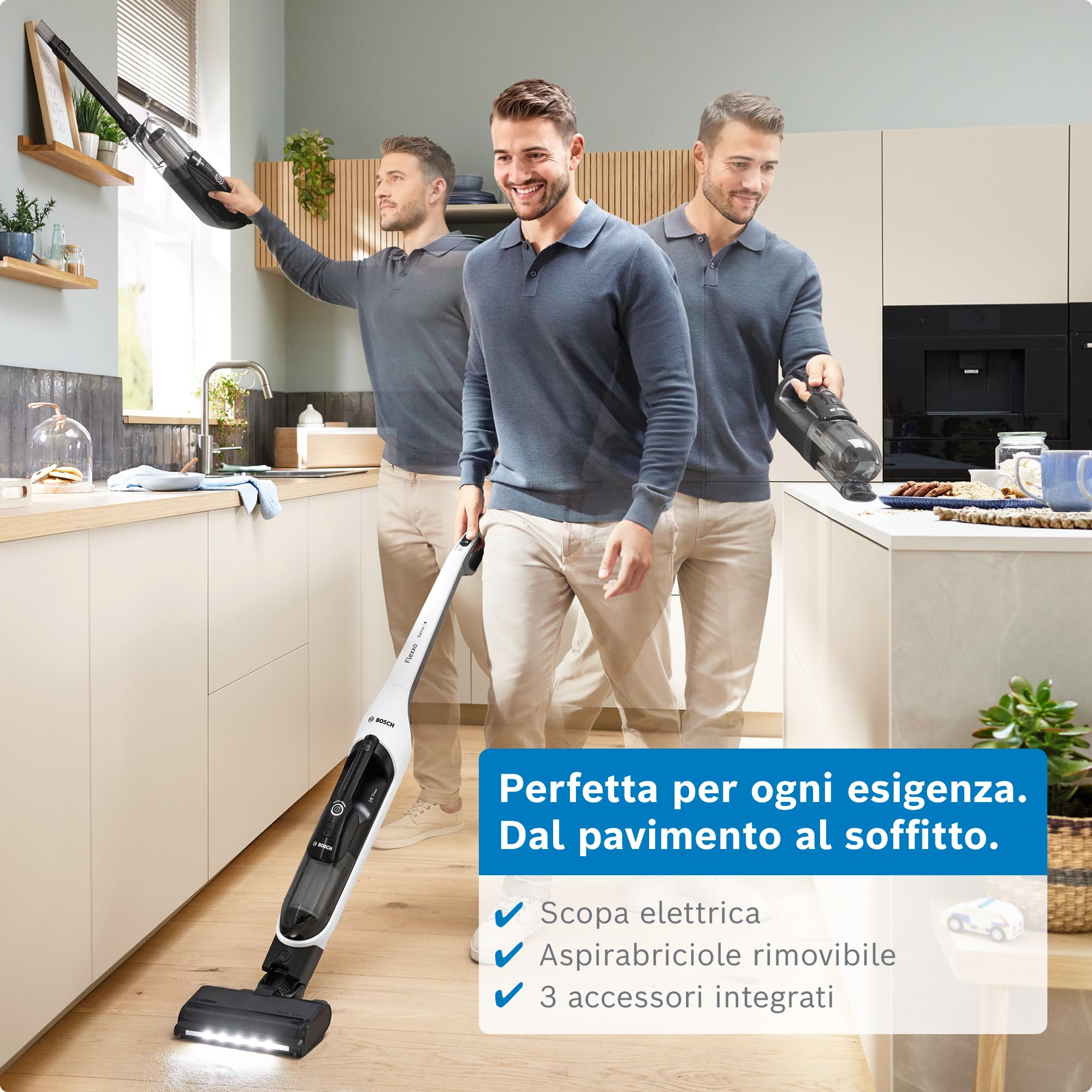 Bosch BKH4WN28 Aspirapolvere e Aspirabriciole 2in1, Luci LED, Bianco